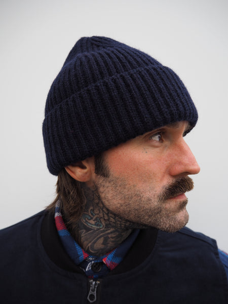 mens navy blue beanie hat