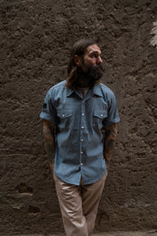 English Prison Patch Shirt - Indigo Stripe