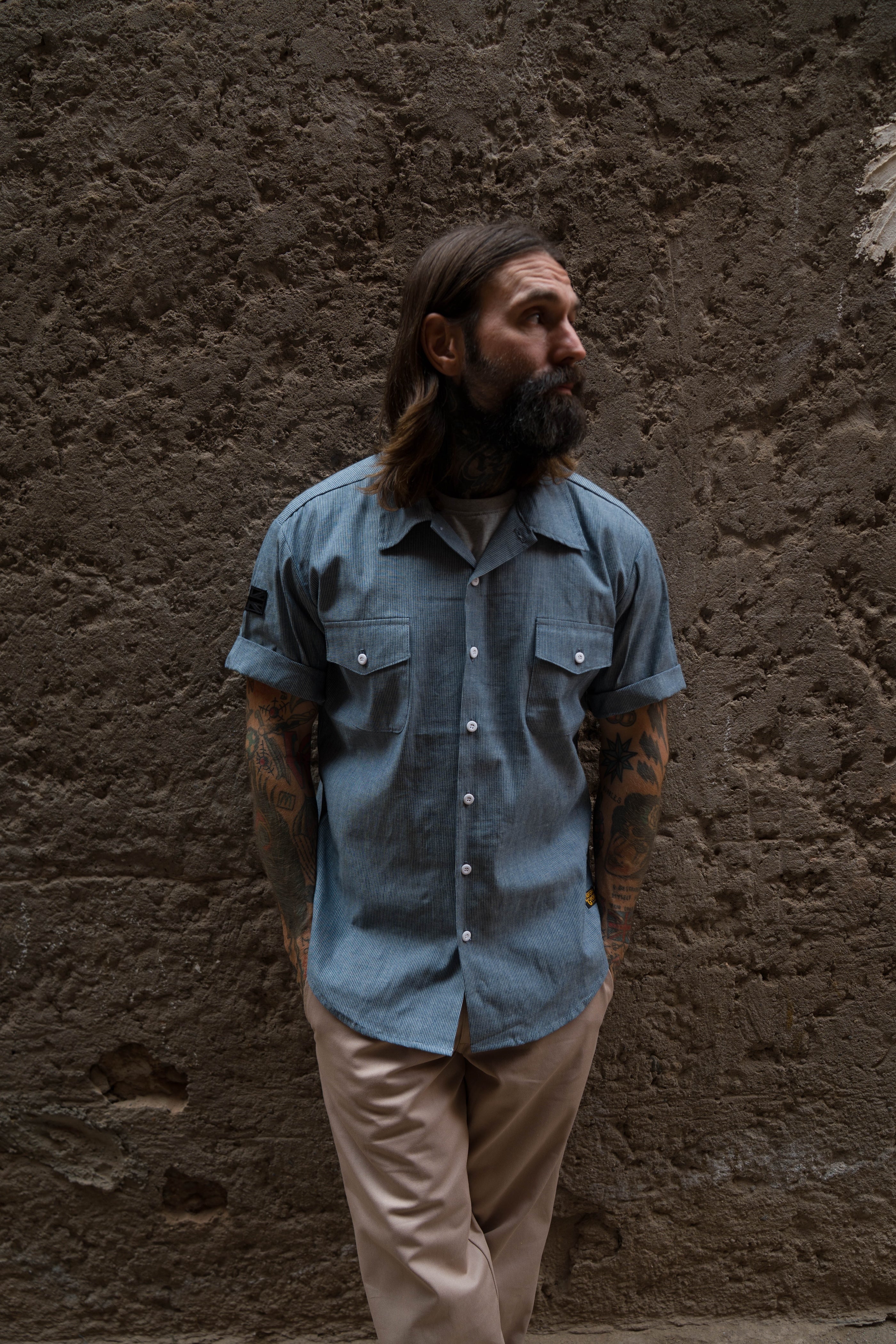 English Prison Patch Shirt - Indigo Stripe