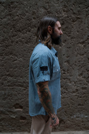 English Prison Patch Shirt - Indigo Stripe