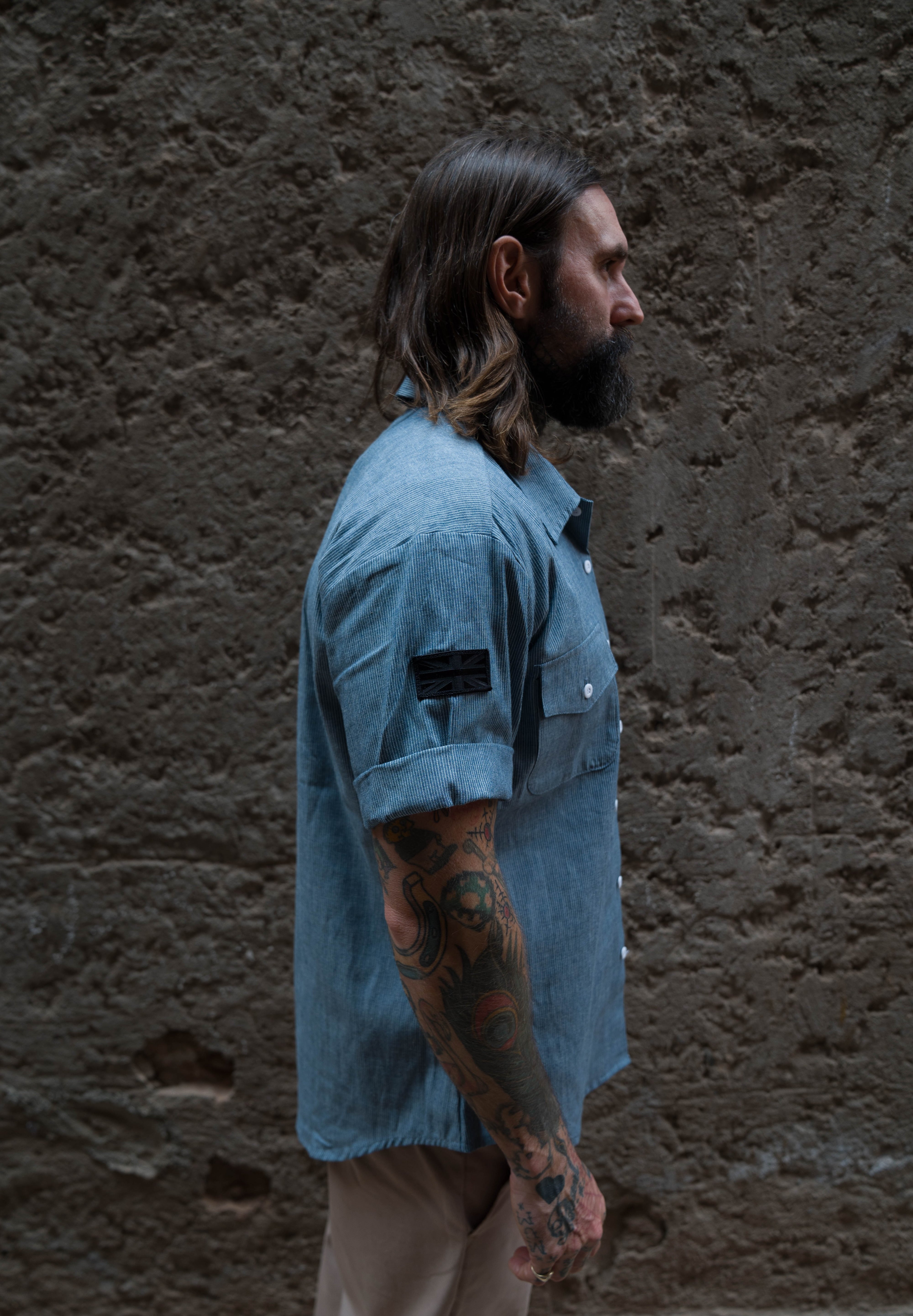 English Prison Patch Shirt - Indigo Stripe