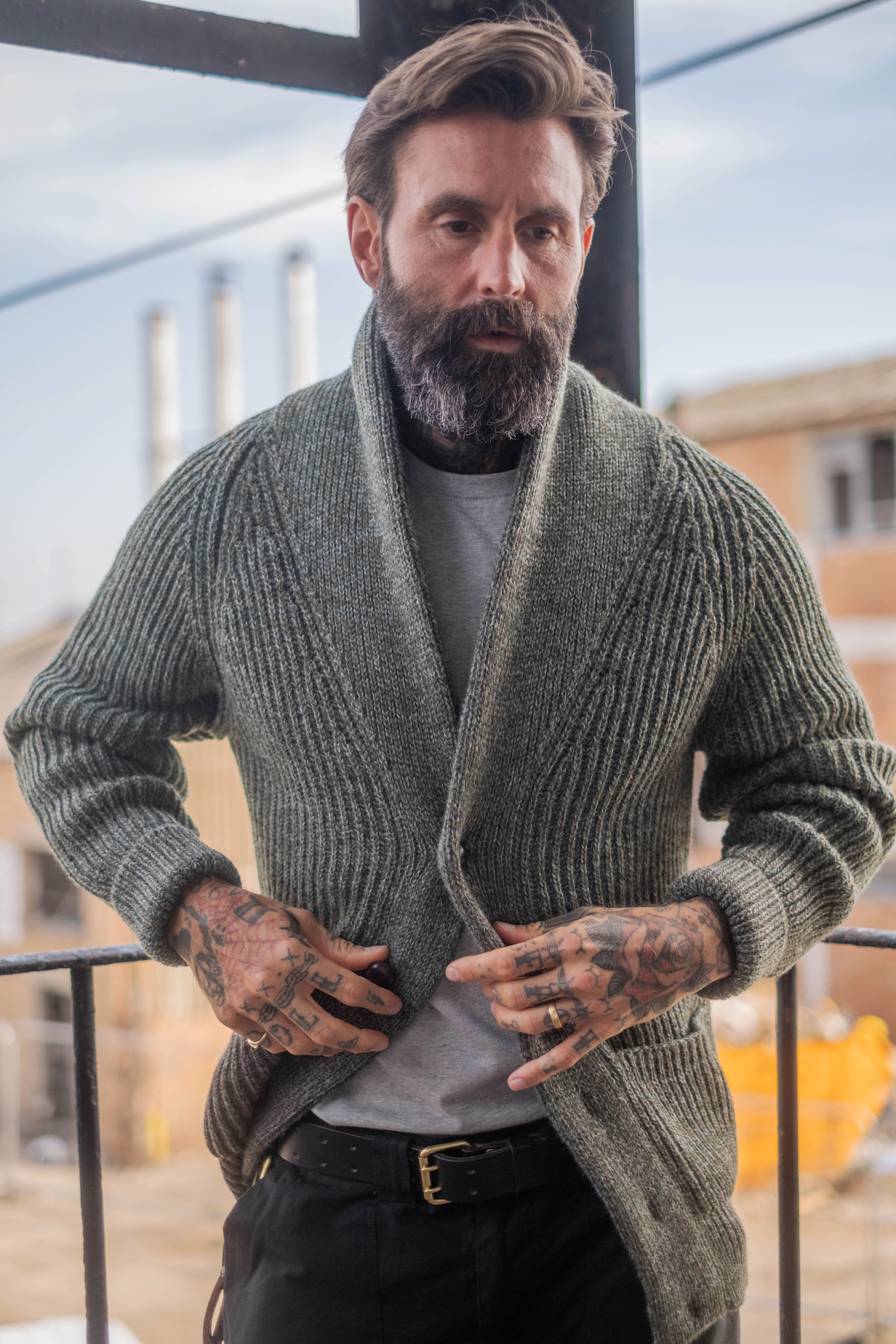 Shawl Collar Cardigan - Green Mix