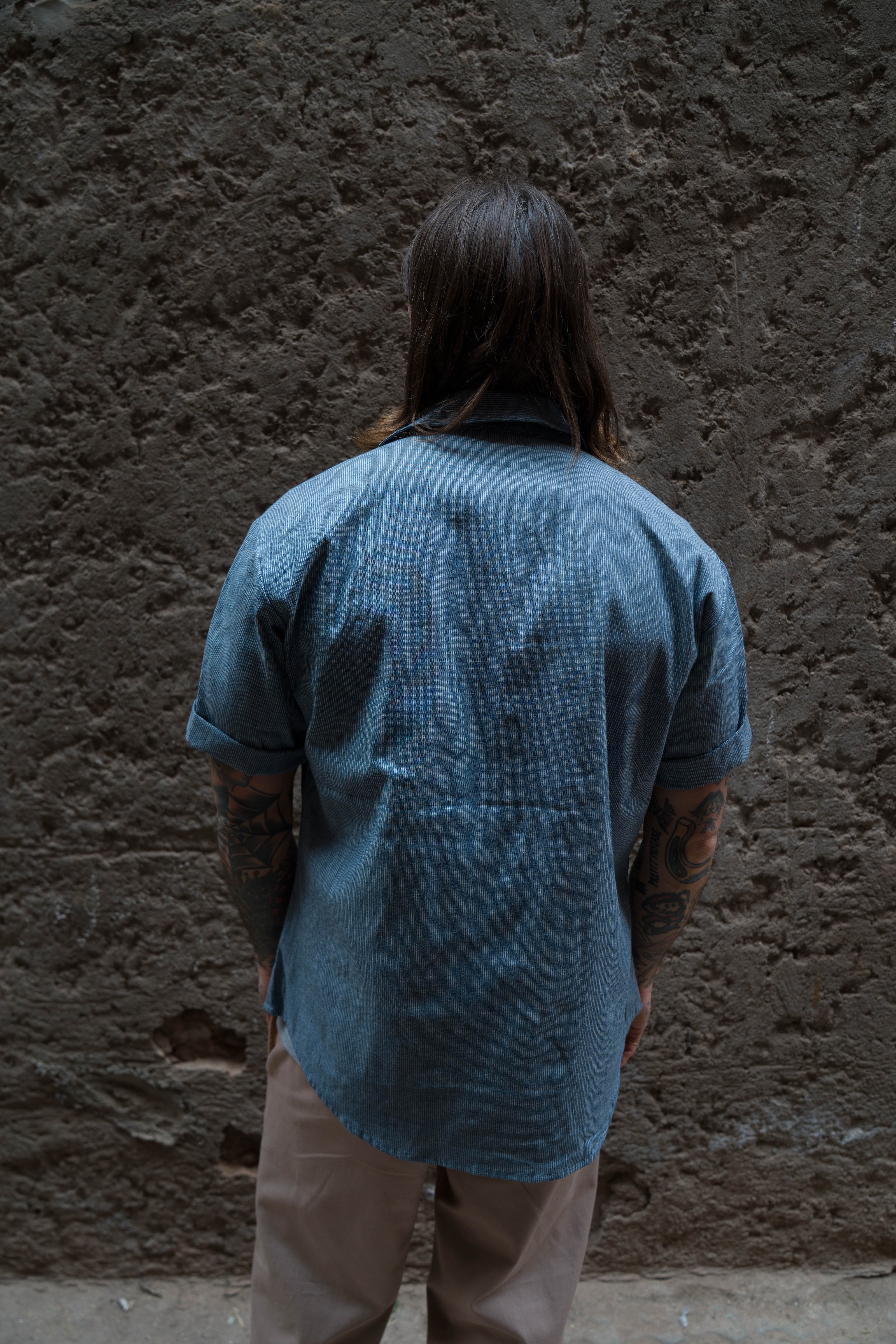 English Prison Patch Shirt - Indigo Stripe