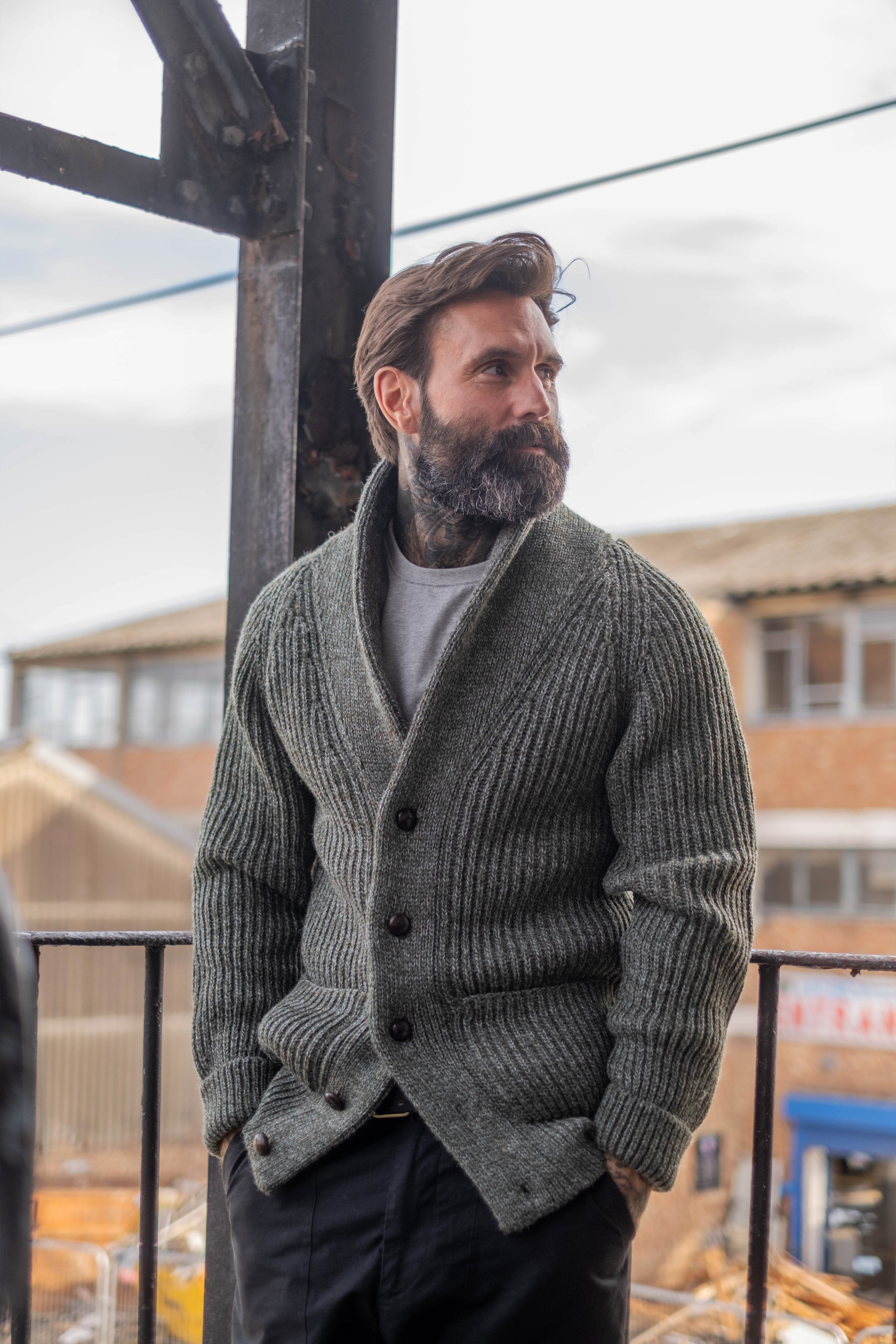 Shawl Collar Cardigan - Green Mix