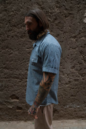 English Prison Patch Shirt - Indigo Stripe