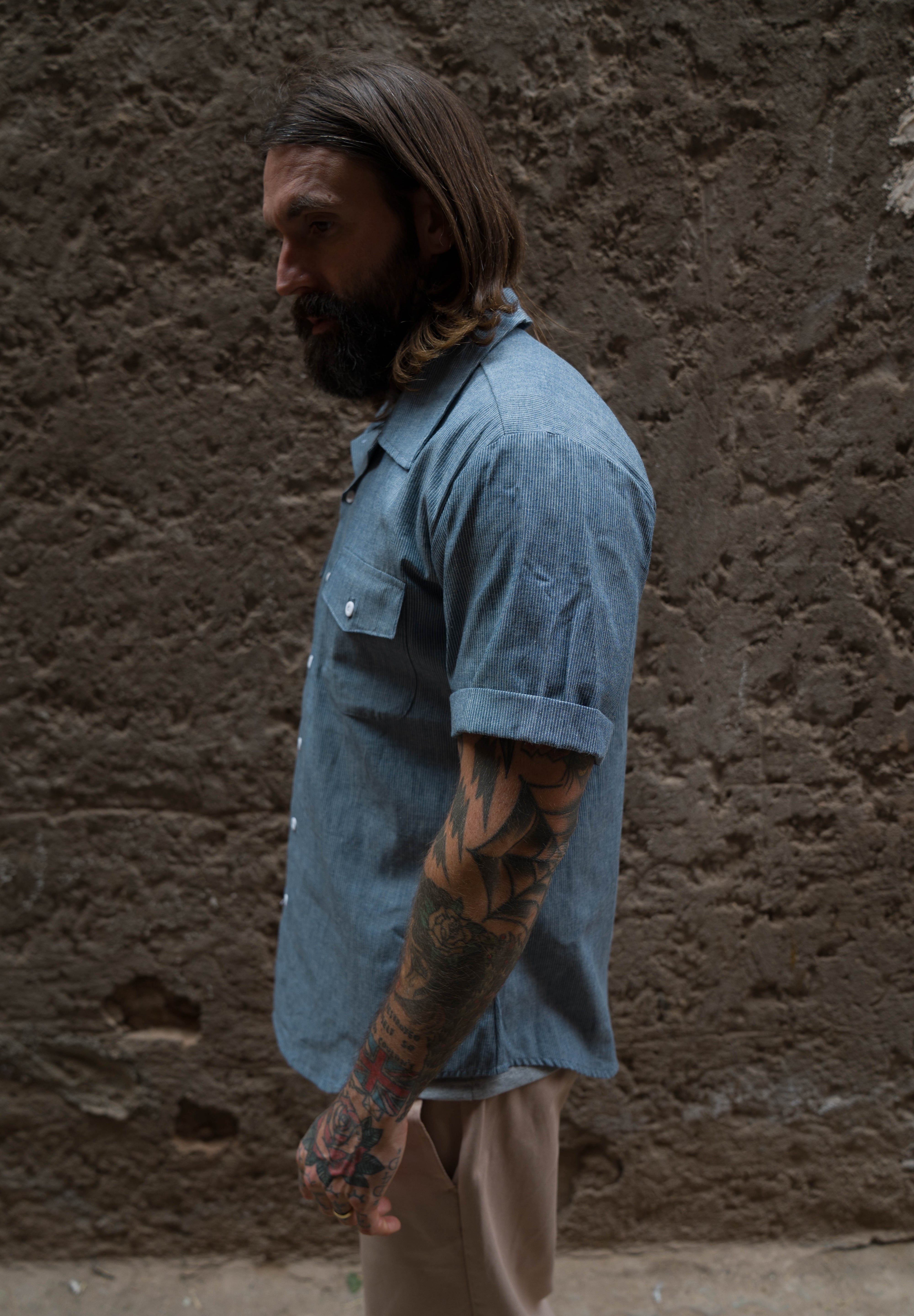 English Prison Patch Shirt - Indigo Stripe