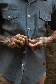 English Prison Patch Shirt - Indigo Stripe