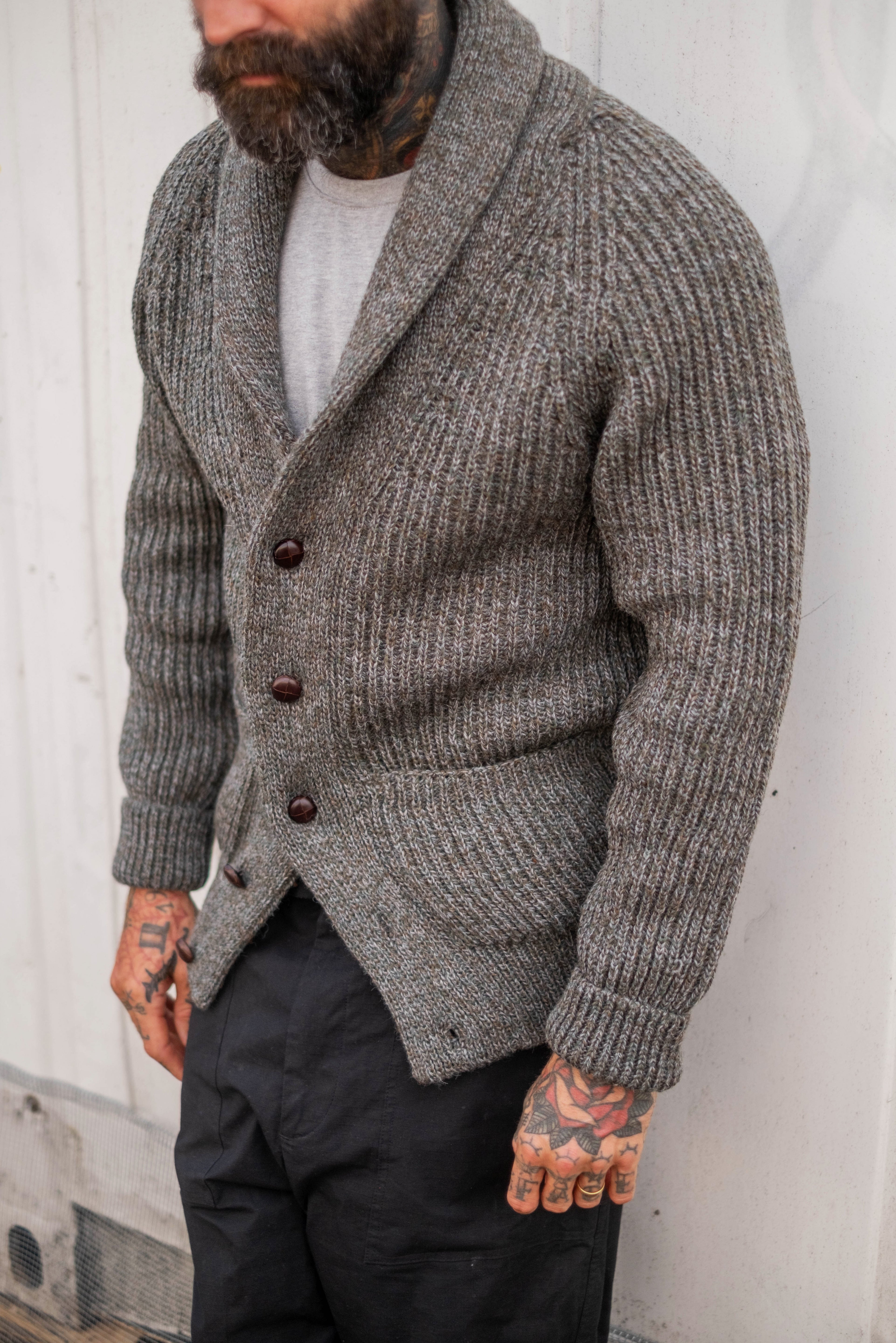 Shawl Collar Cardigan - Green Mix