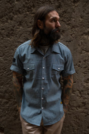 English Prison Patch Shirt - Indigo Stripe