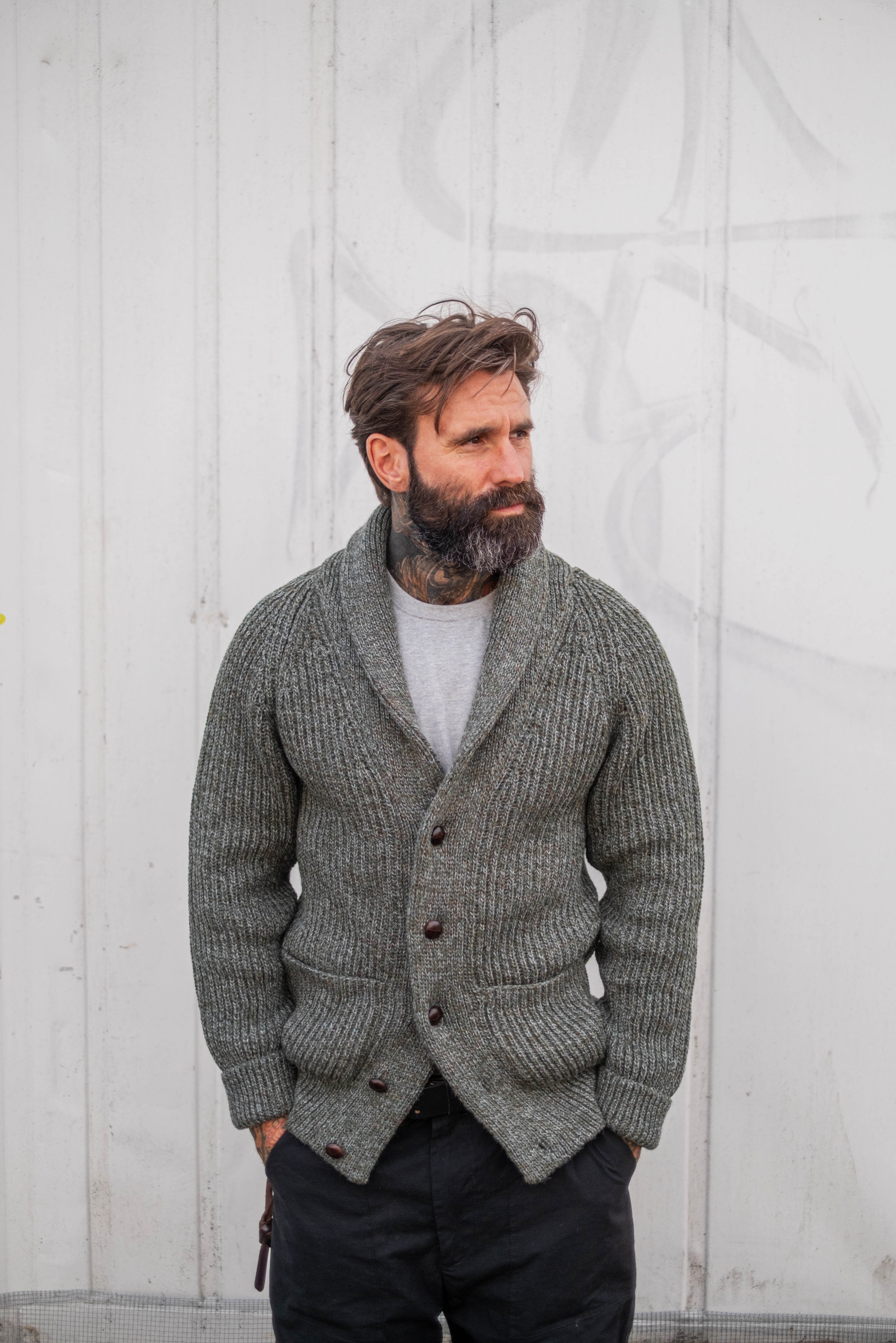 Shawl Collar Cardigan - Green Mix
