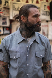 English Prison Patch Shirt - Indigo Stripe