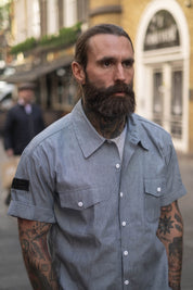 English Prison Patch Shirt - Indigo Stripe