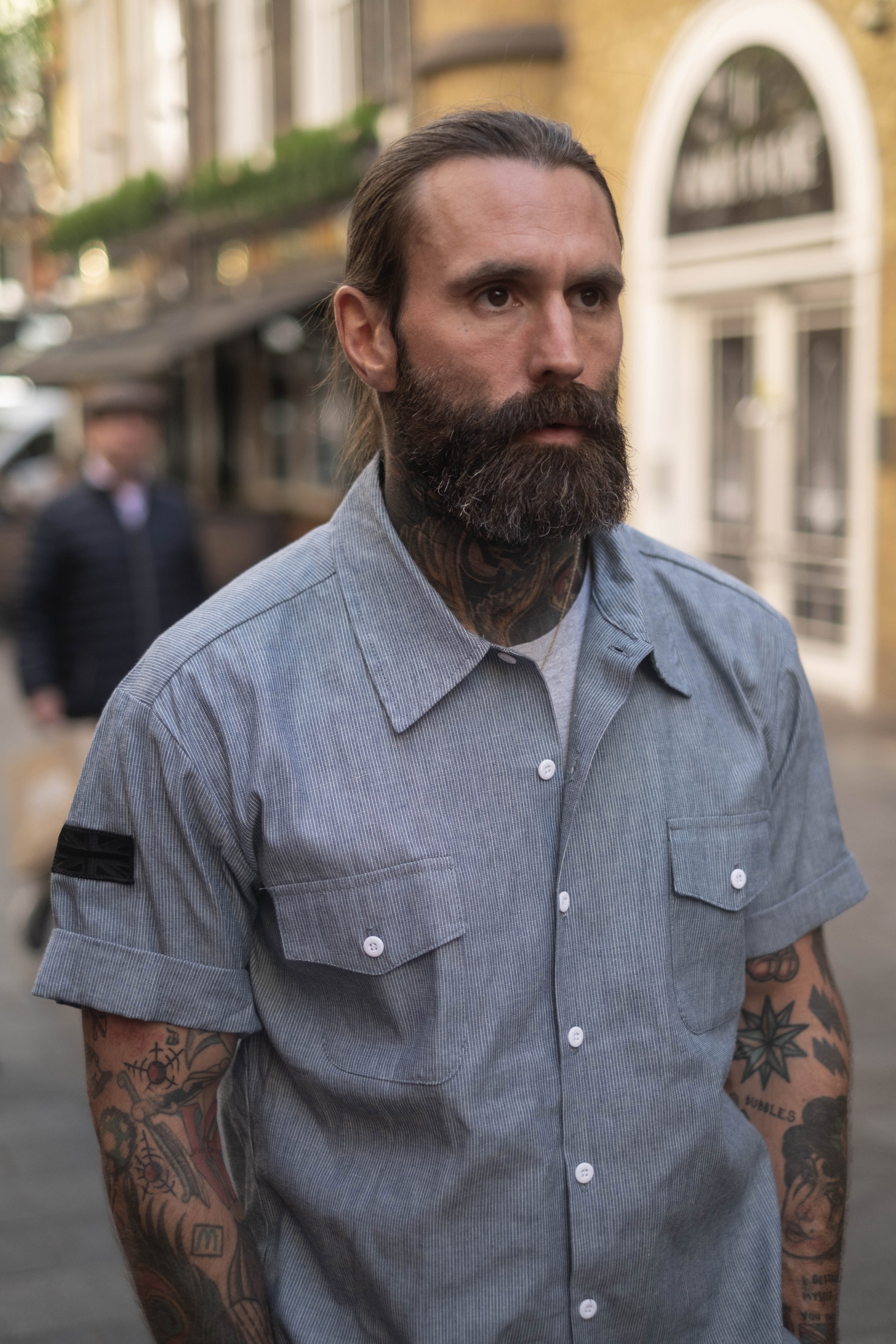 English Prison Patch Shirt - Indigo Stripe