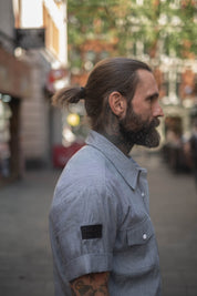 English Prison Patch Shirt - Indigo Stripe