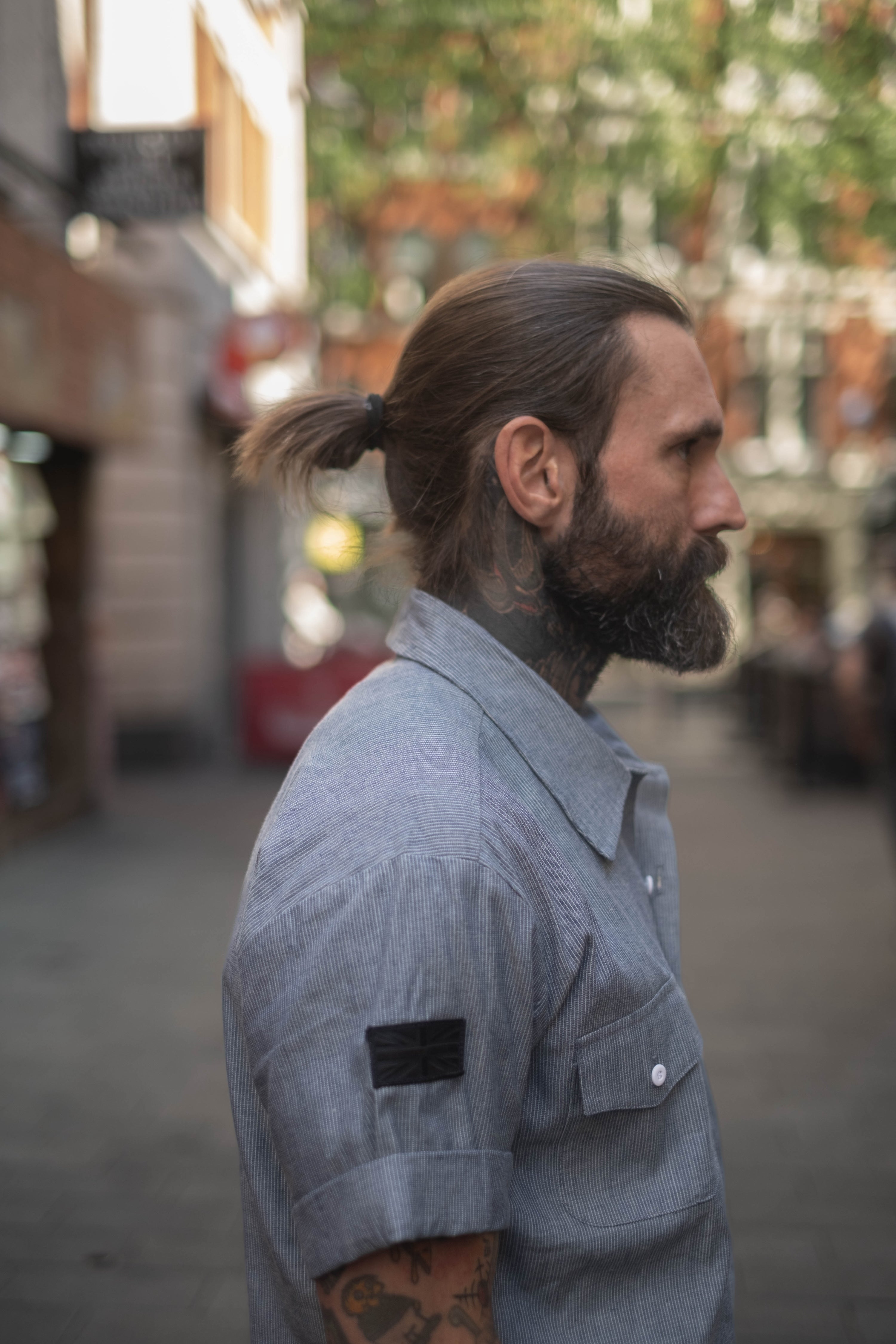 English Prison Patch Shirt - Indigo Stripe
