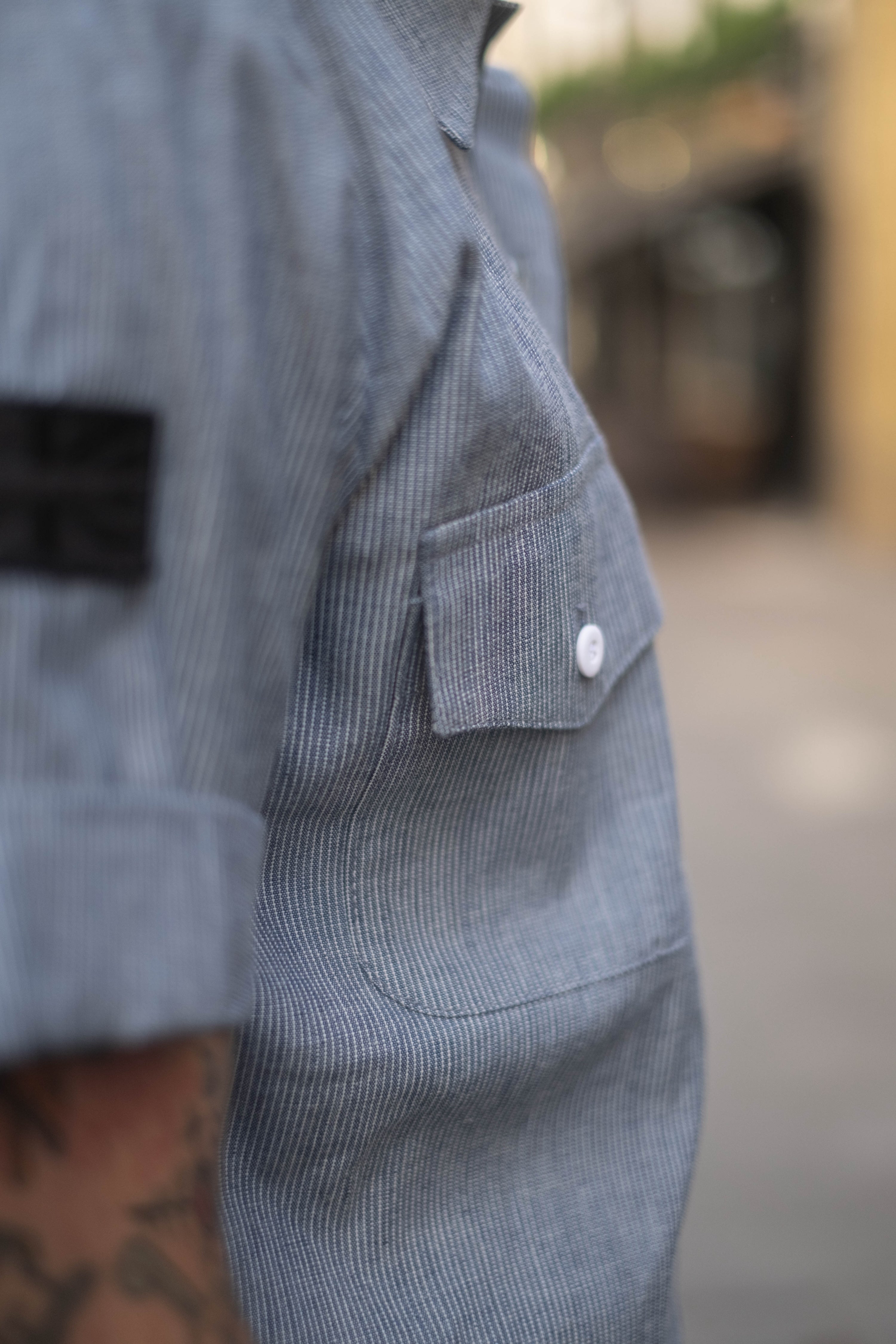 English Prison Patch Shirt - Indigo Stripe