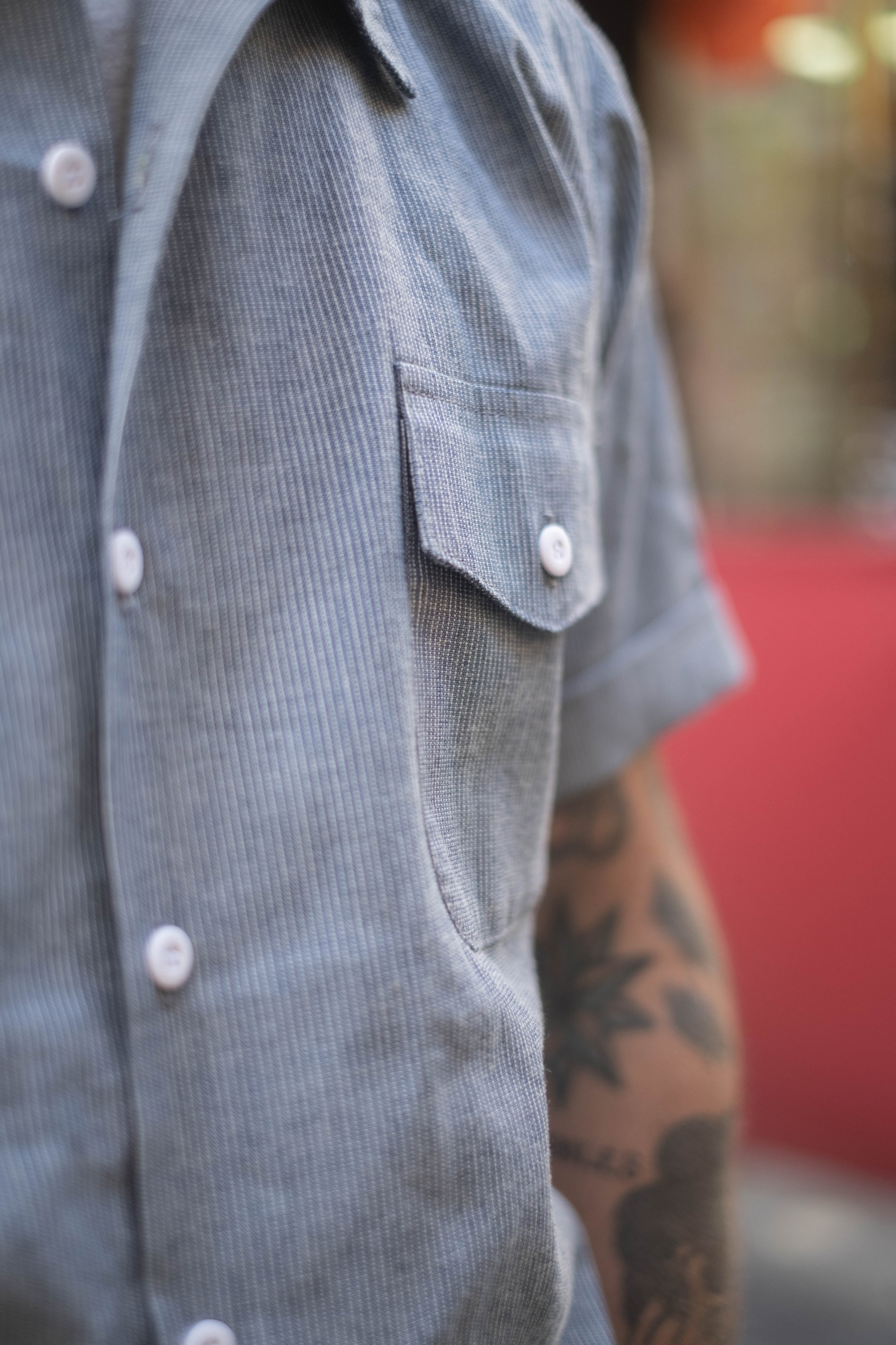 English Prison Patch Shirt - Indigo Stripe