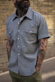 English Prison Patch Shirt - Indigo Stripe