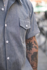 English Prison Patch Shirt - Indigo Stripe