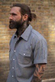 English Prison Patch Shirt - Indigo Stripe