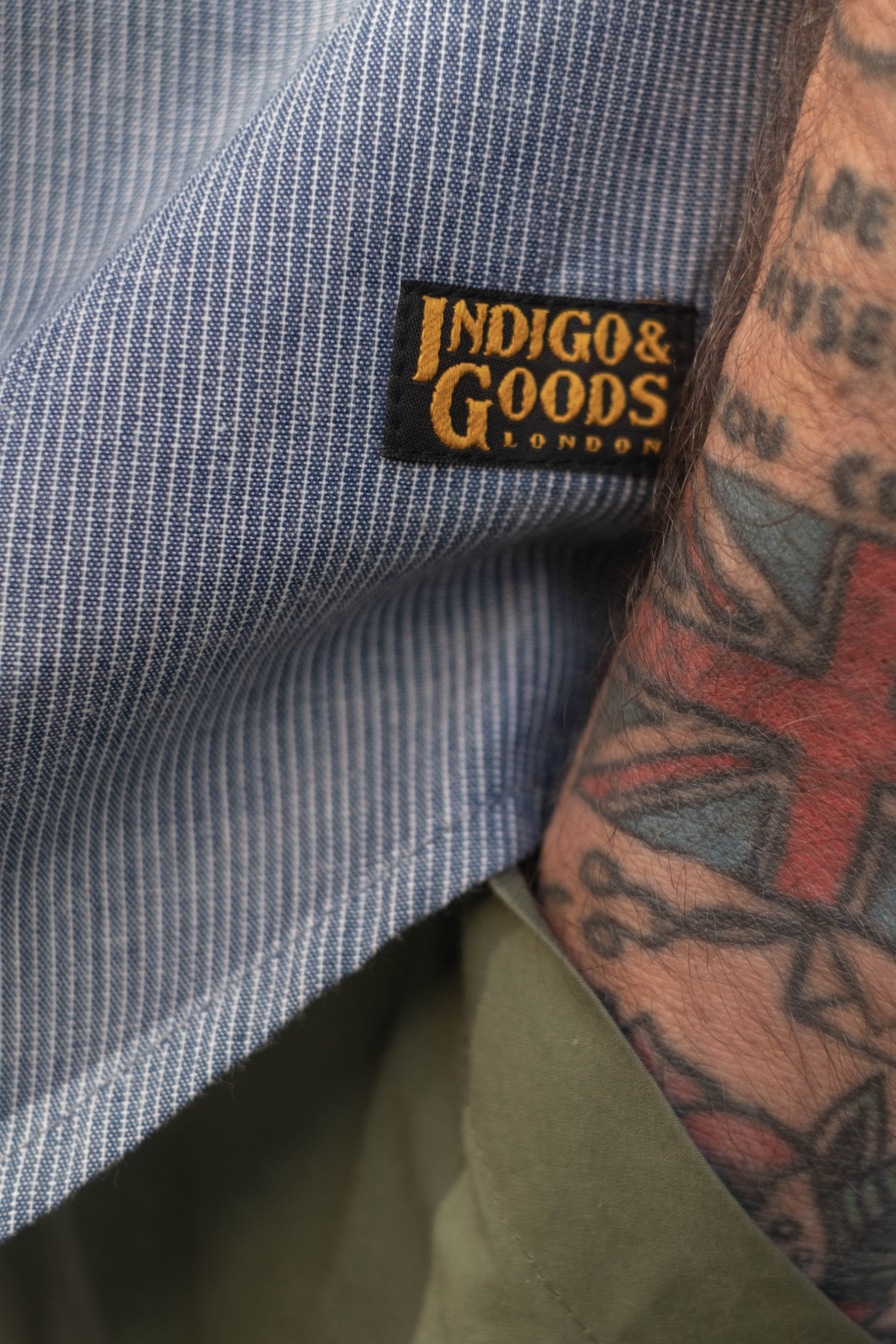 English Prison Patch Shirt - Indigo Stripe