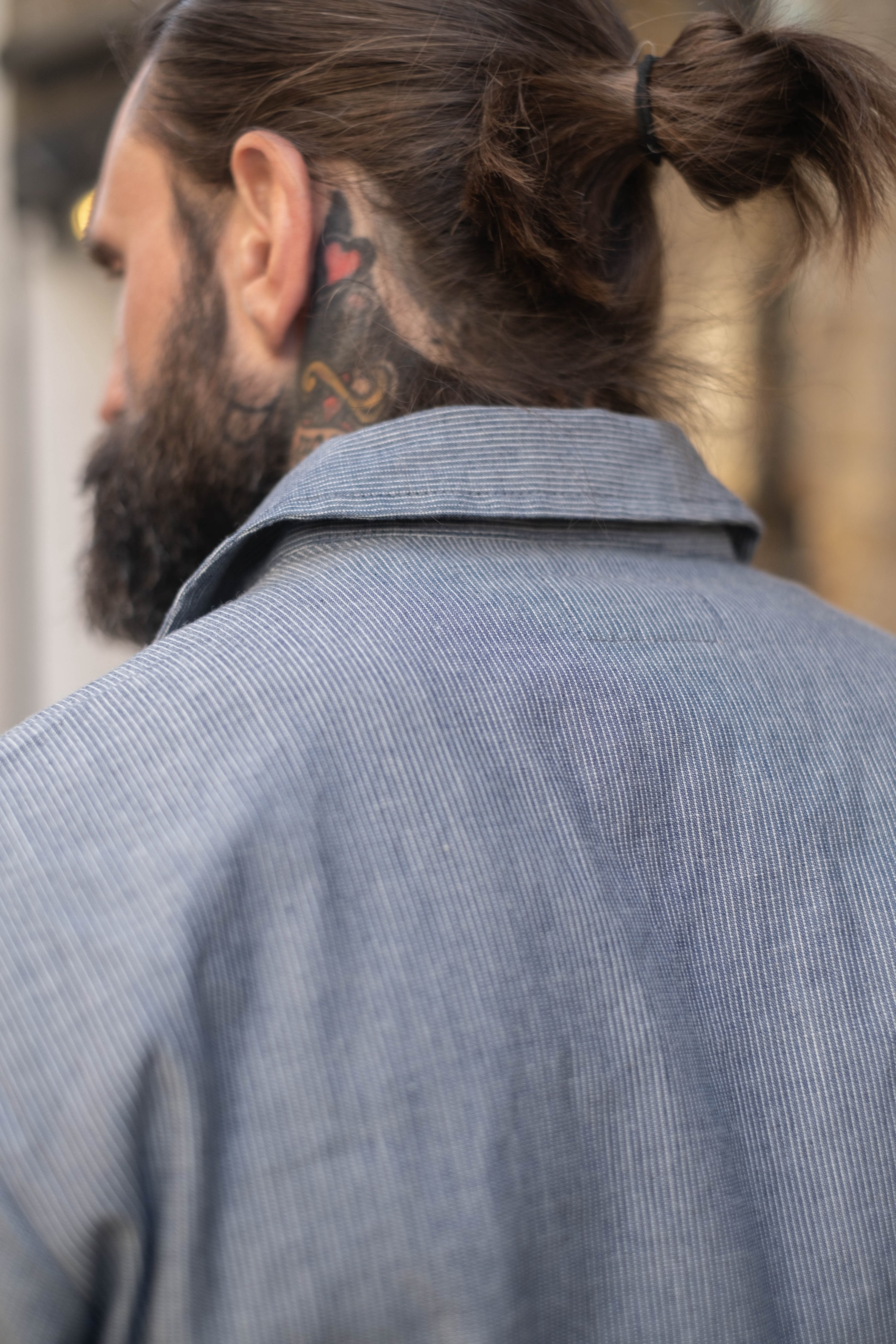 English Prison Patch Shirt - Indigo Stripe