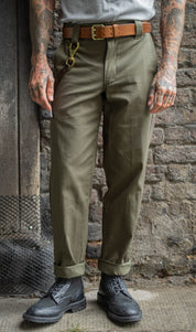 English Worker Trouser in Olive Drab Cotton Twill