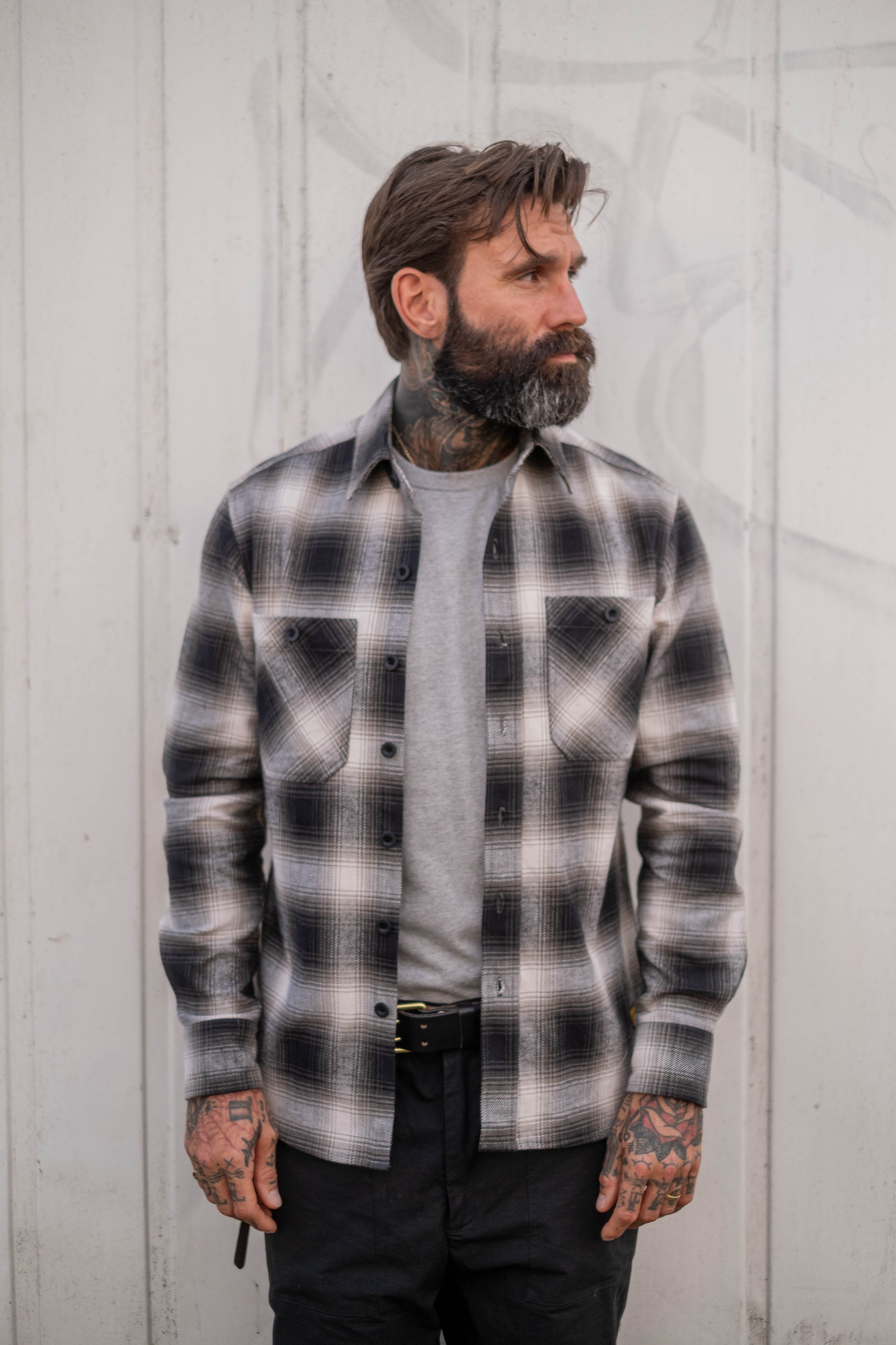 Bronson Shirt- Black Olive Cream Flannel Check