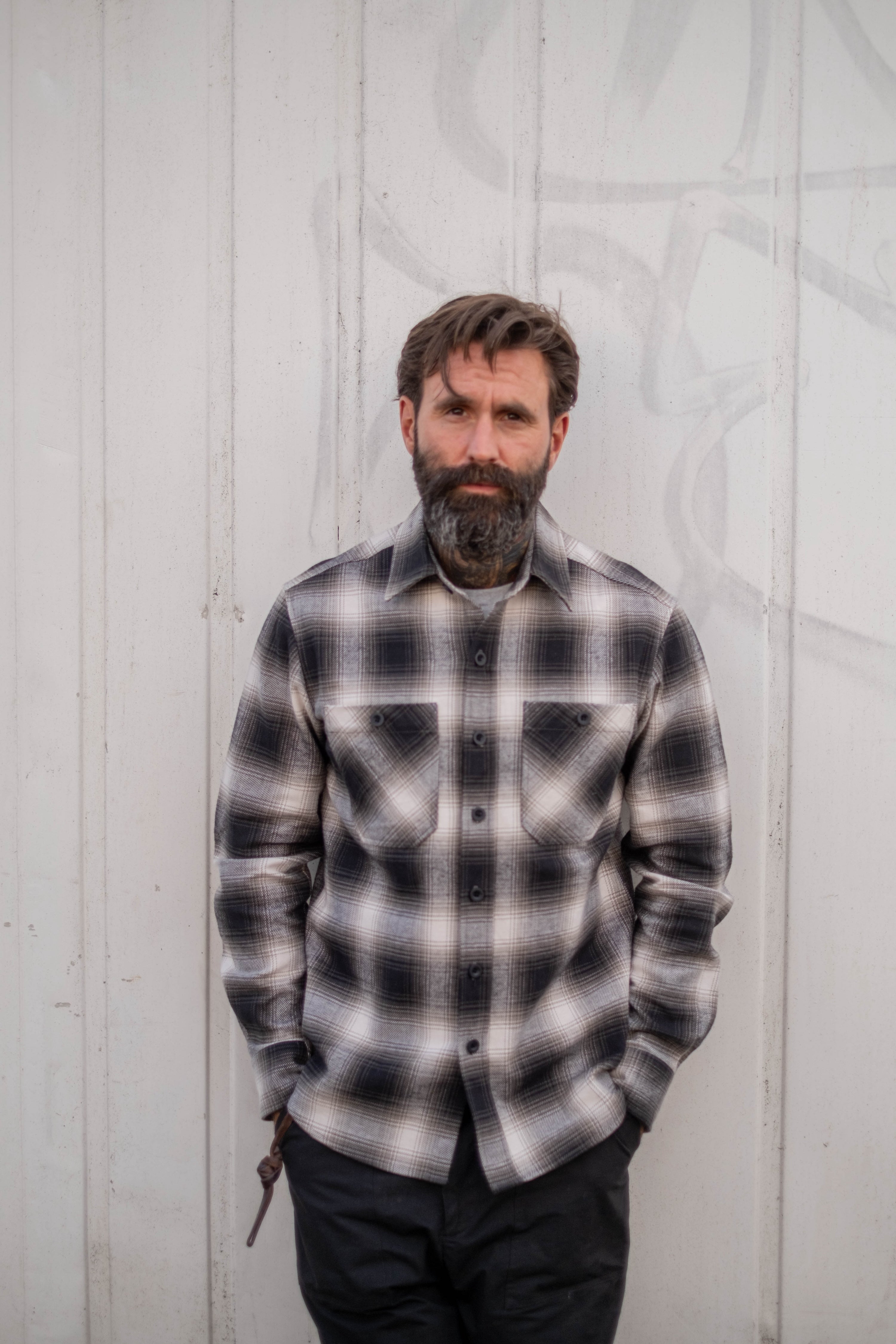 Bronson Shirt- Black Olive Cream Flannel Check