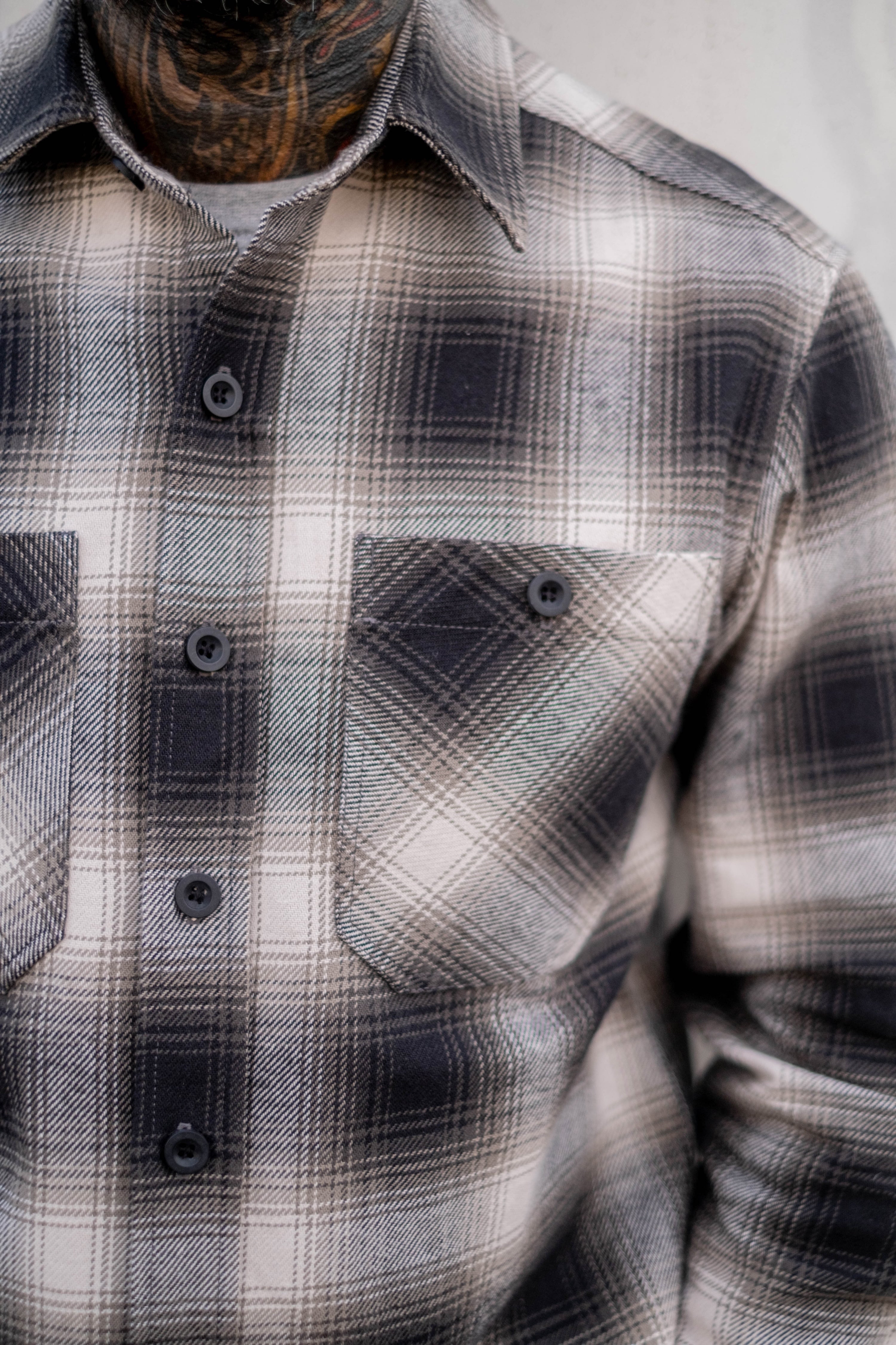 Bronson Shirt- Black Olive Cream Flannel Check