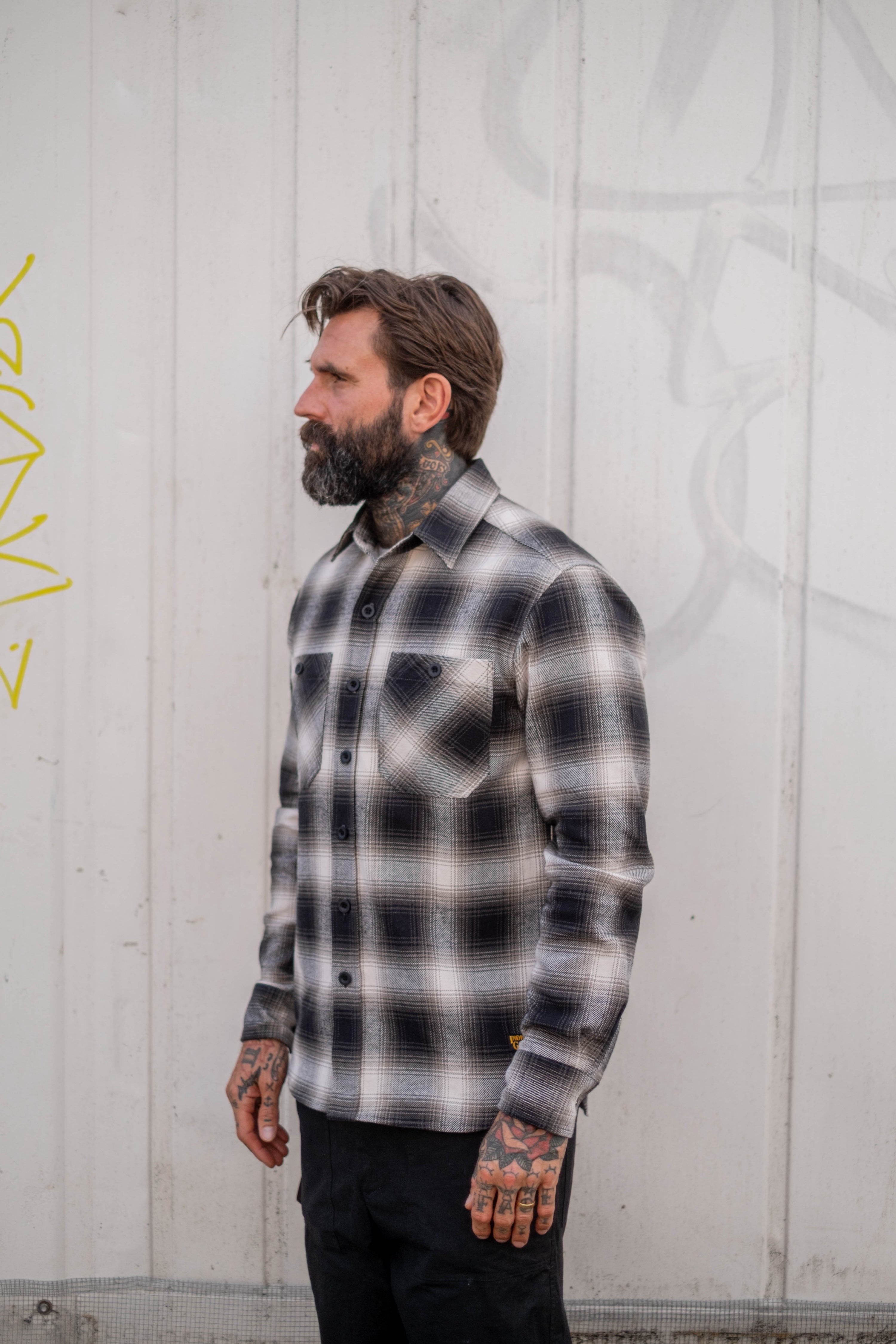 Bronson Shirt- Black Olive Cream Flannel Check