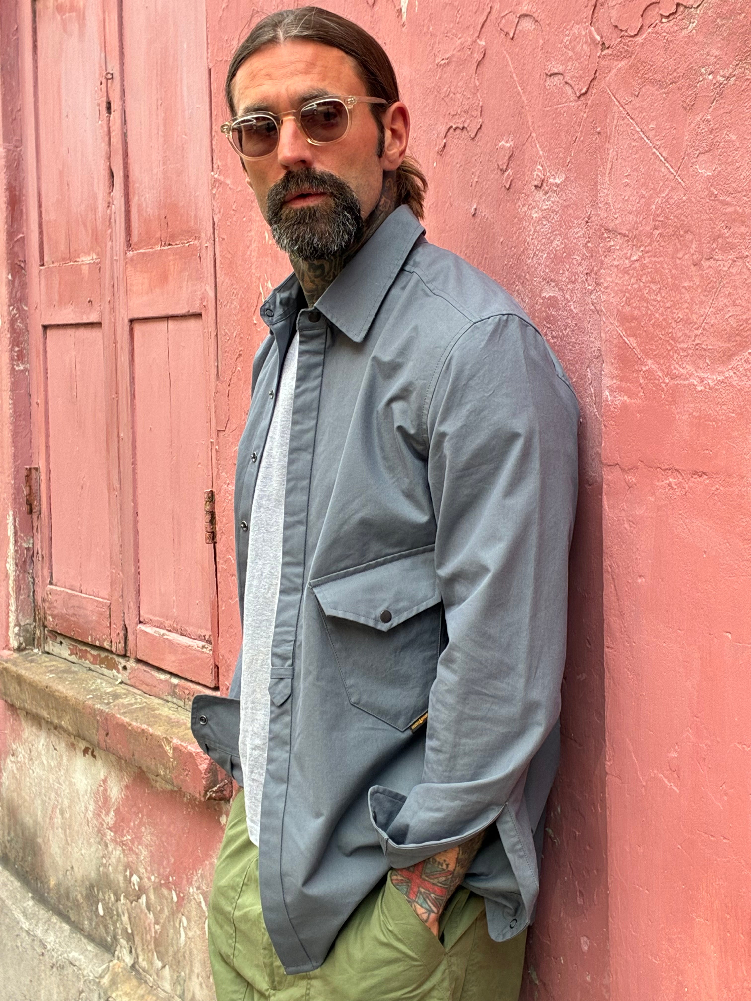 Drop Pocket Shirt - MidWeight Cotton - Slate Grey