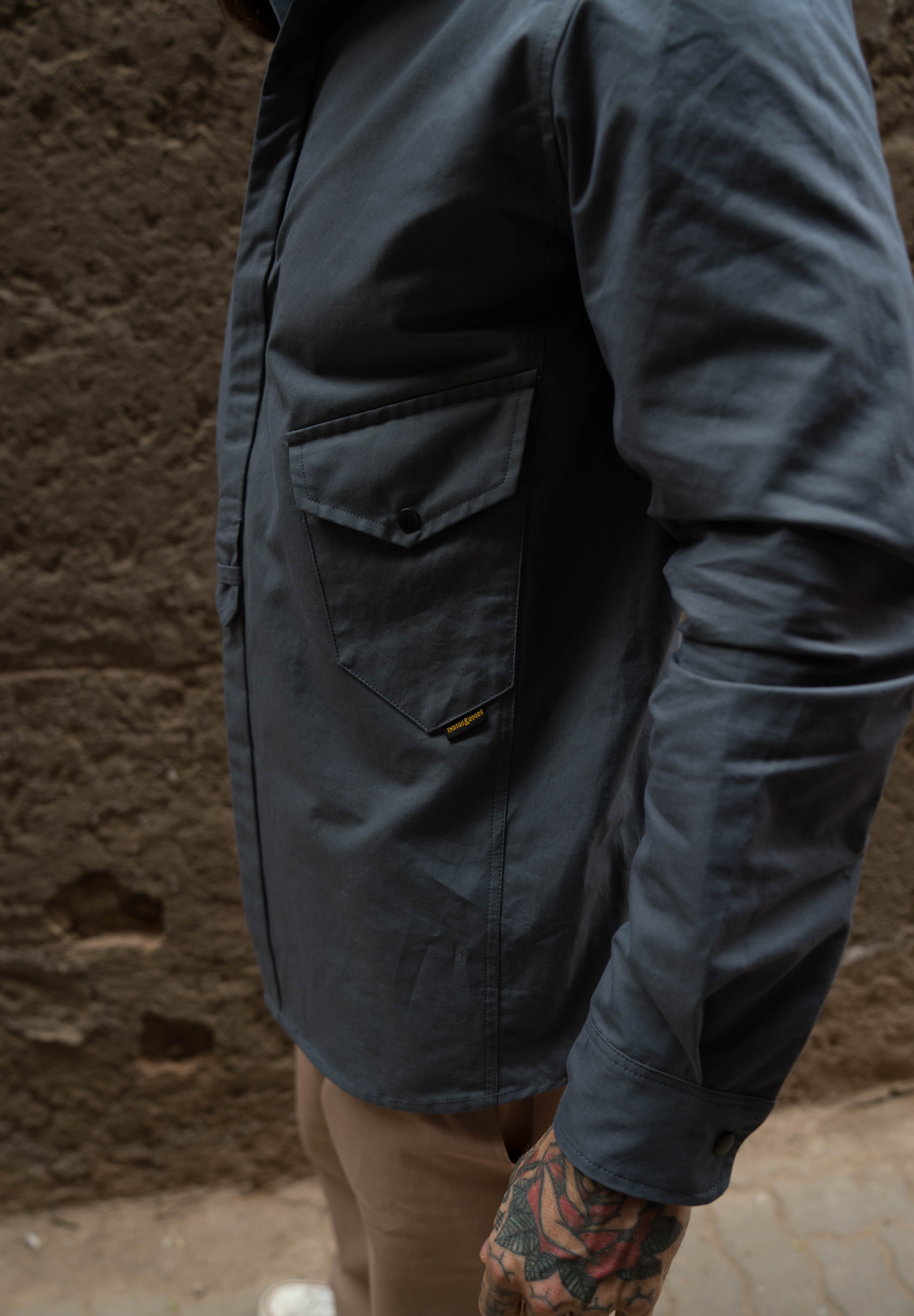 Drop Pocket Shirt - MidWeight Cotton - Slate Grey