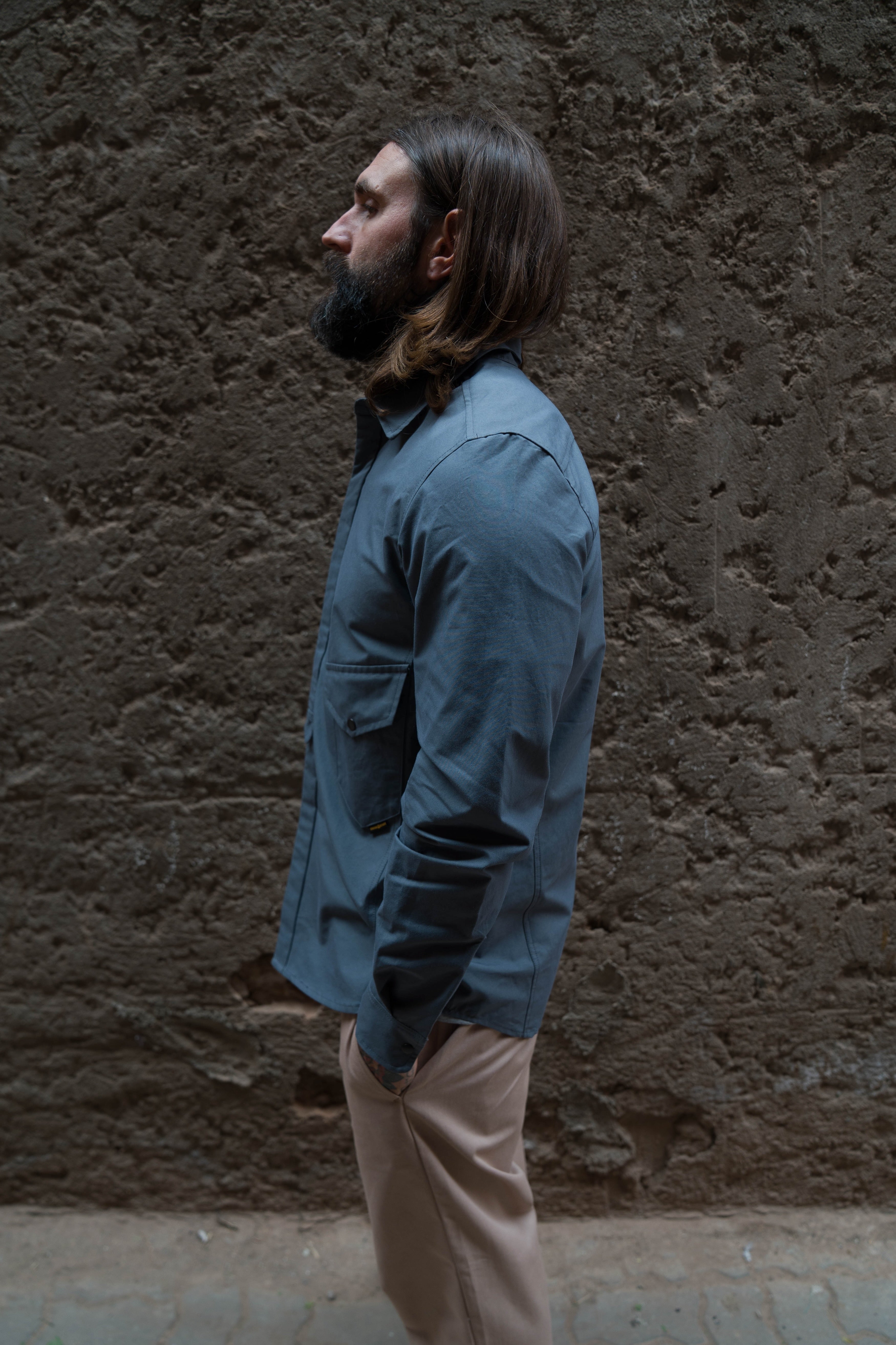 Drop Pocket Shirt - MidWeight Cotton - Slate Grey