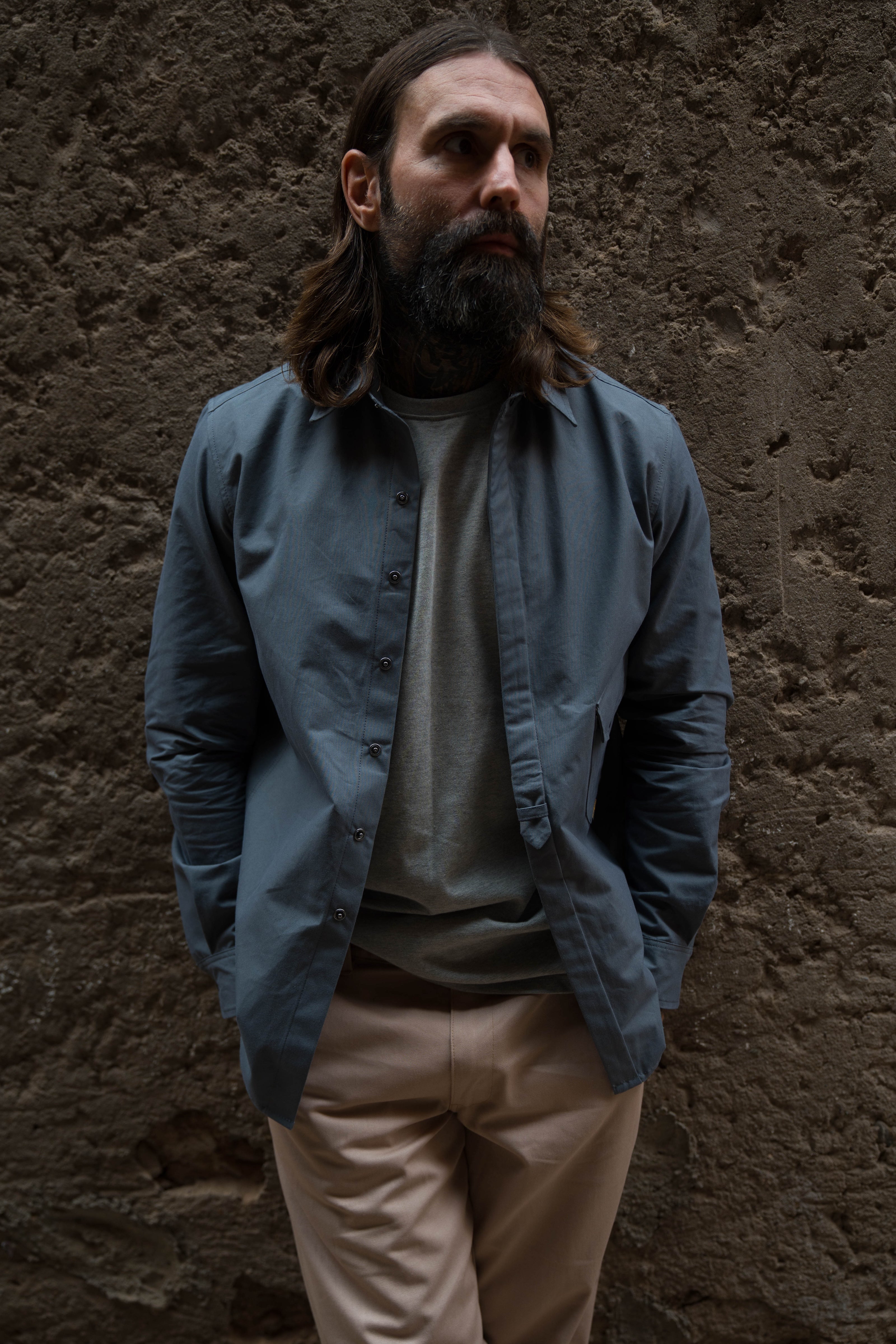 Drop Pocket Shirt - MidWeight Cotton - Slate Grey