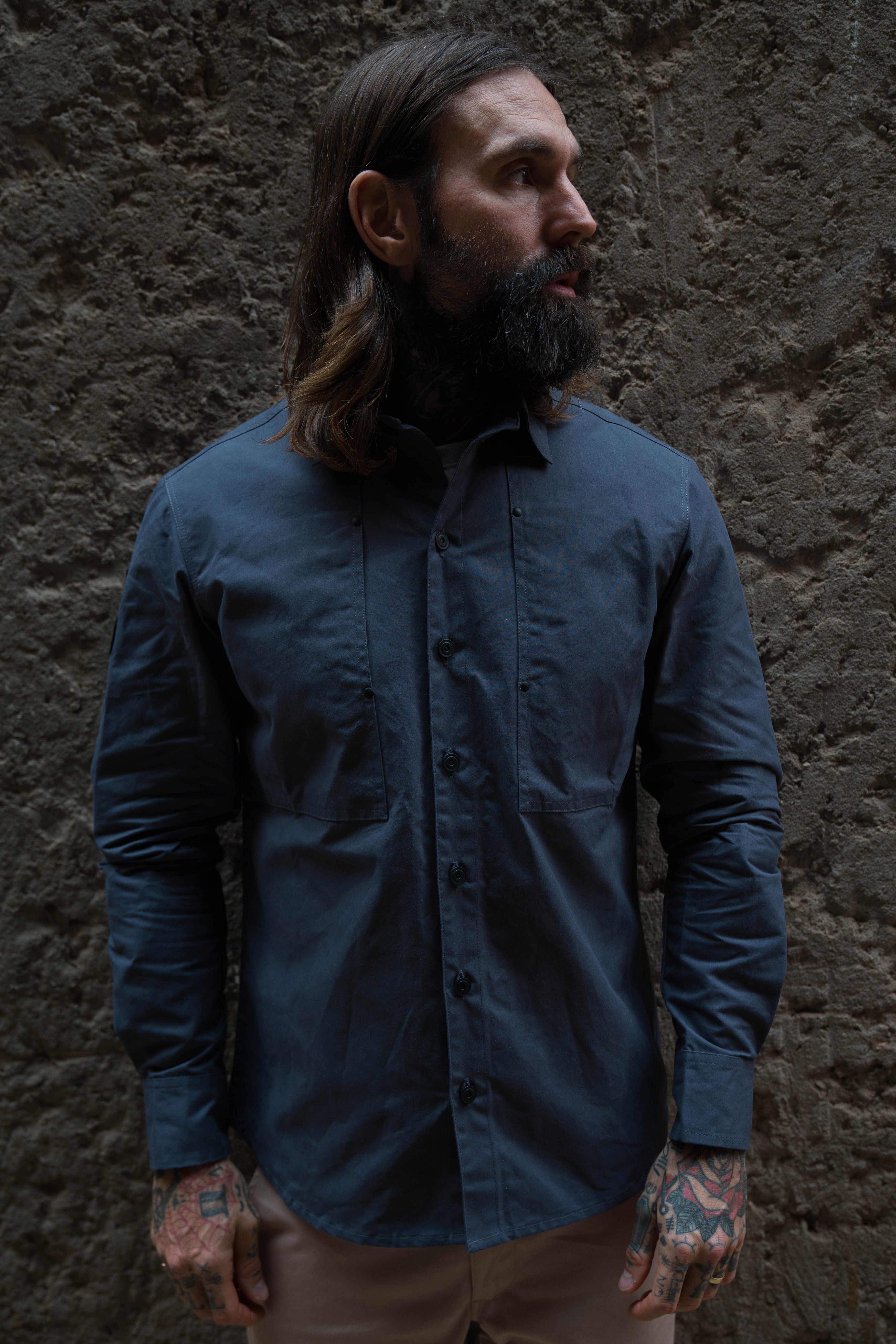 English Terrace Overshirt - HEAVY WEATHERED COTTON - Slate Grey
