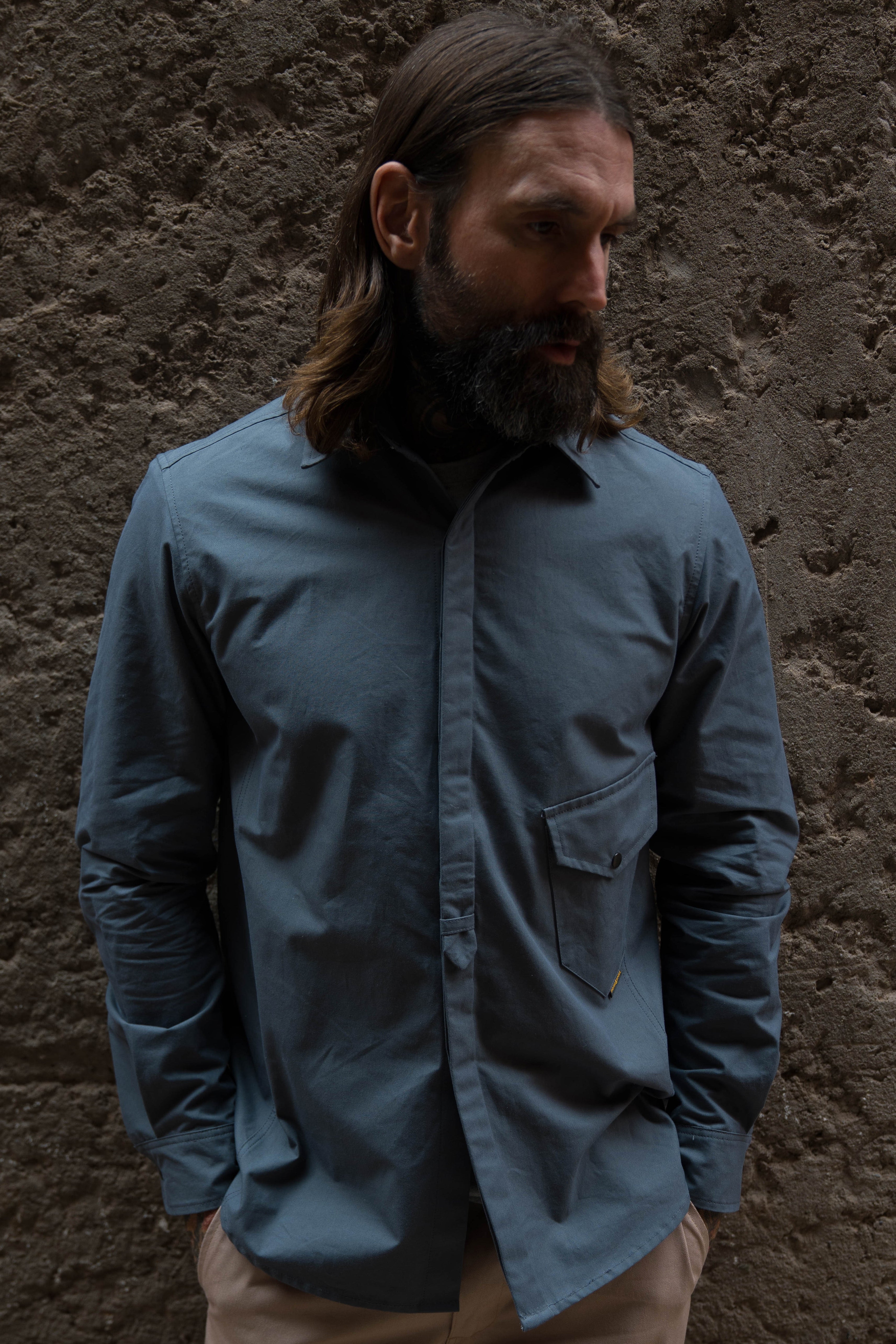 Drop Pocket Shirt - MidWeight Cotton - Slate Grey