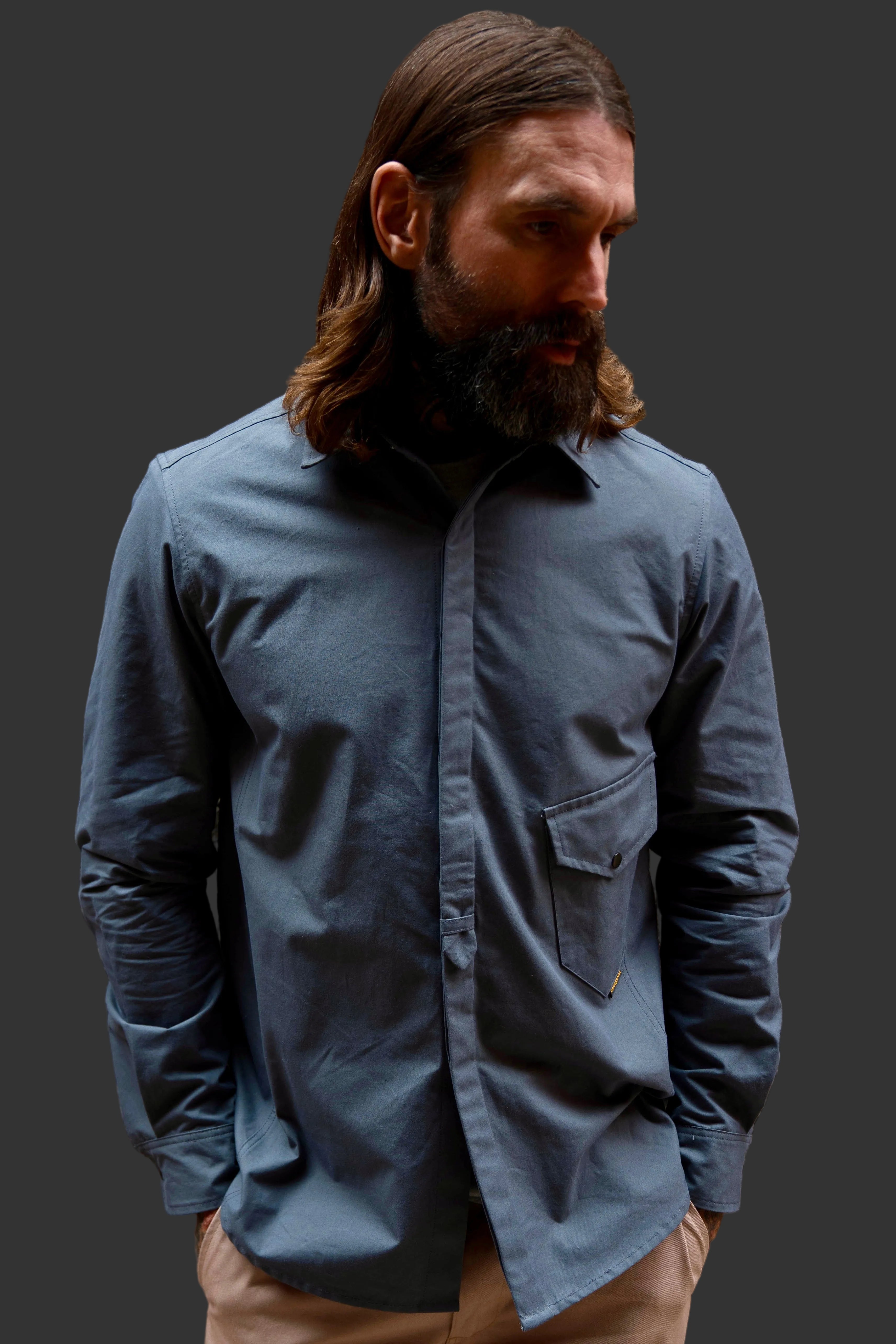 Drop Pocket Shirt - MidWeight Cotton - Slate Grey