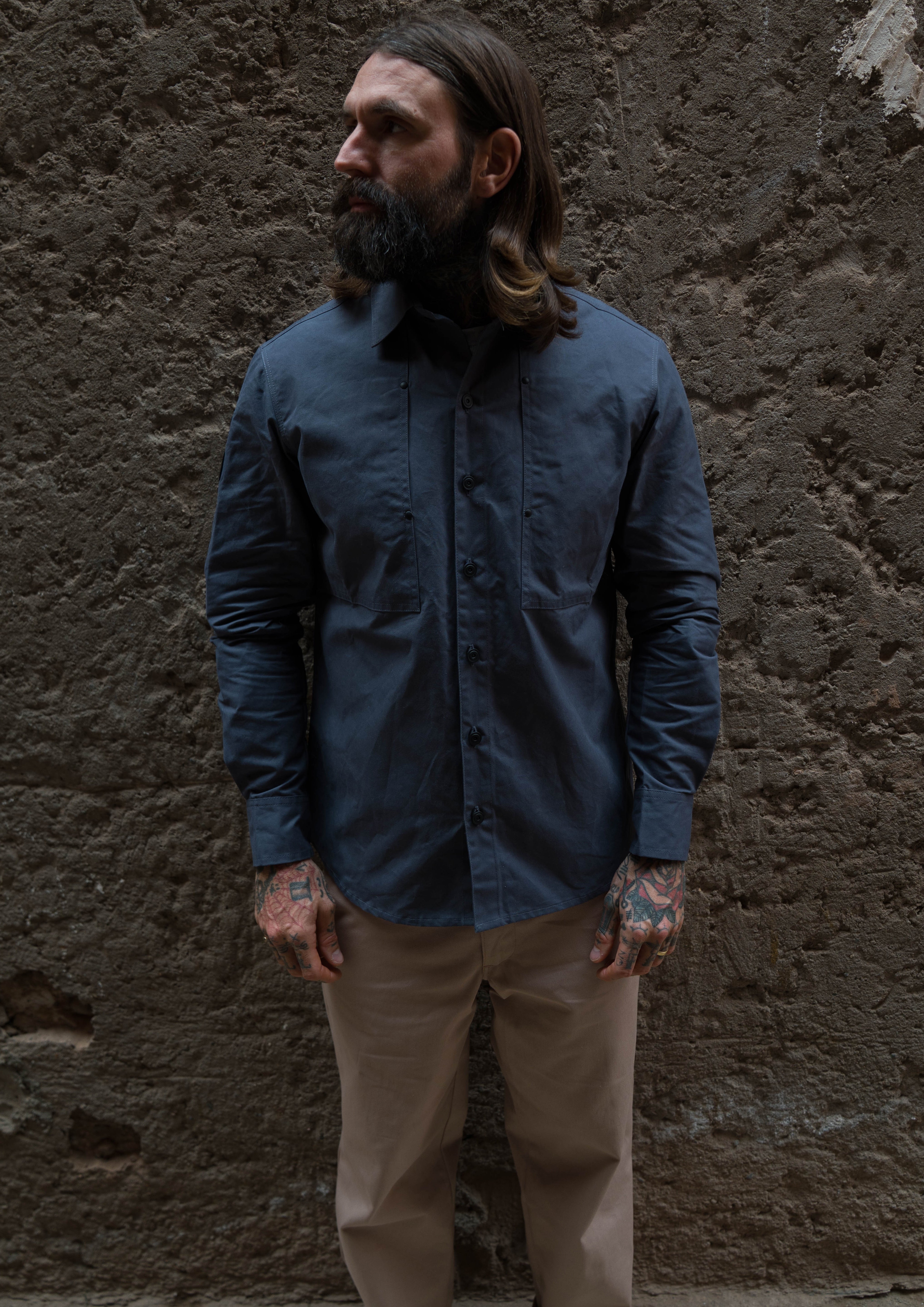 English Terrace Overshirt - HEAVY WEATHERED COTTON - Slate Grey