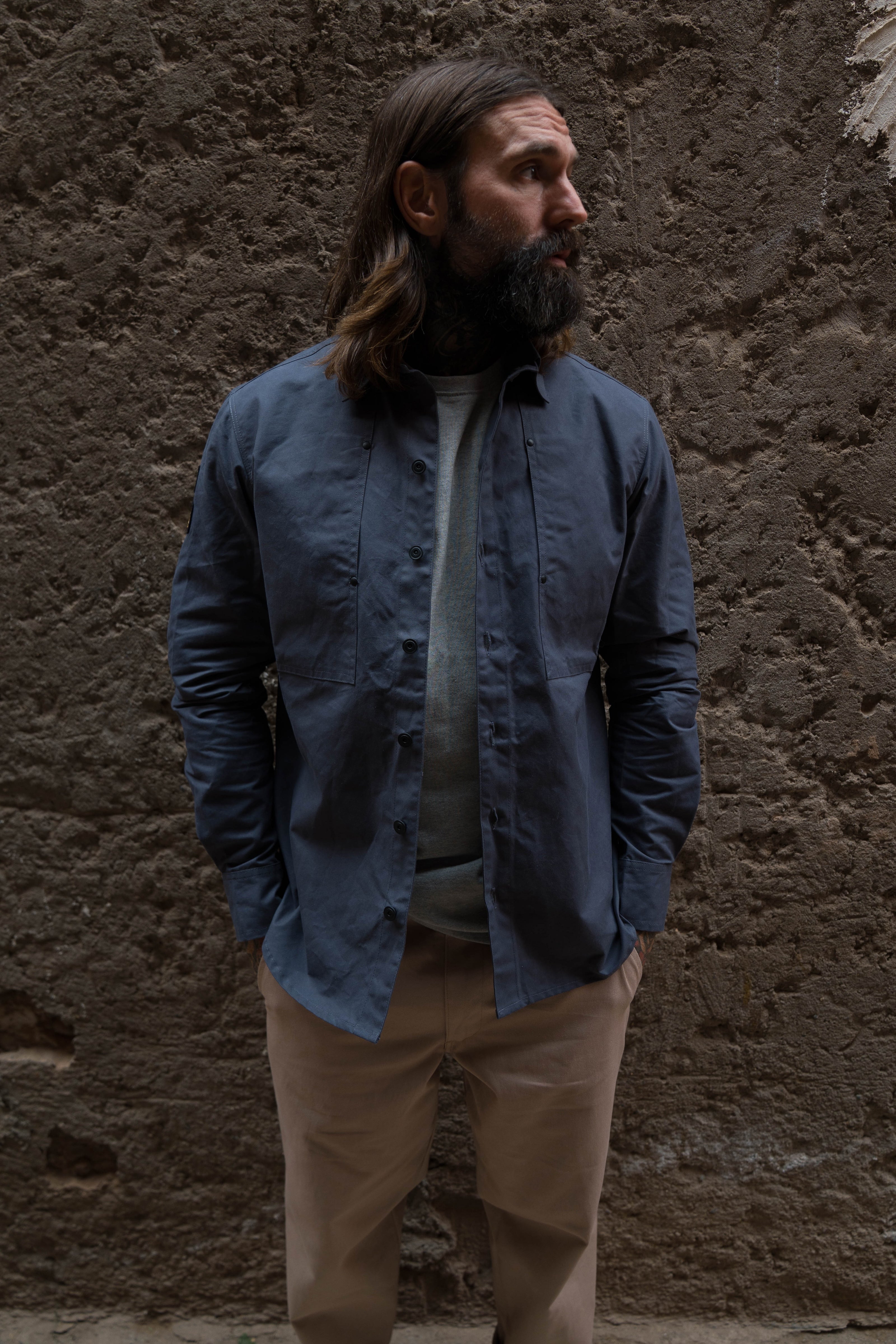 English Terrace Overshirt - HEAVY WEATHERED COTTON - Slate Grey