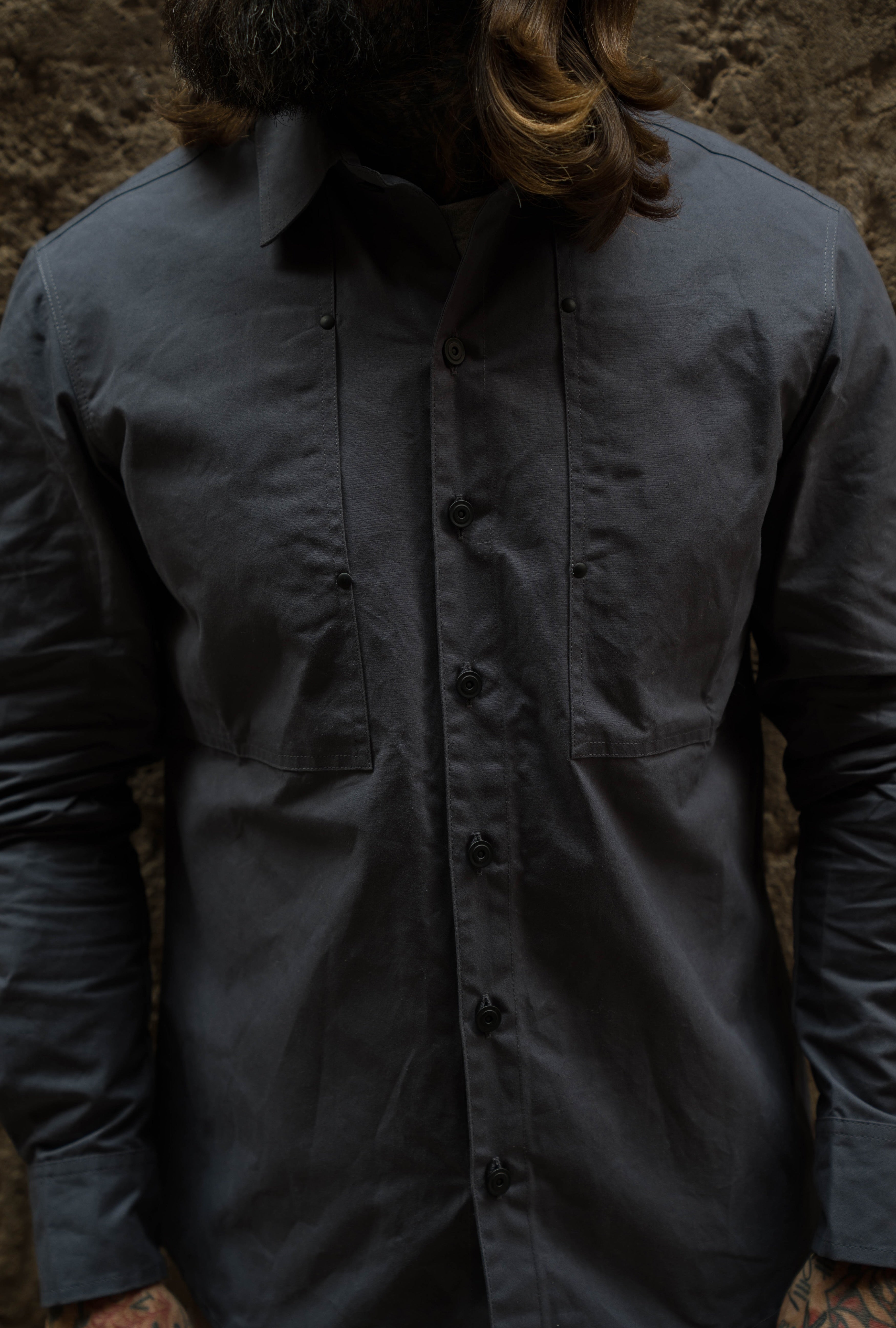 English Terrace Overshirt - HEAVY WEATHERED COTTON - Slate Grey