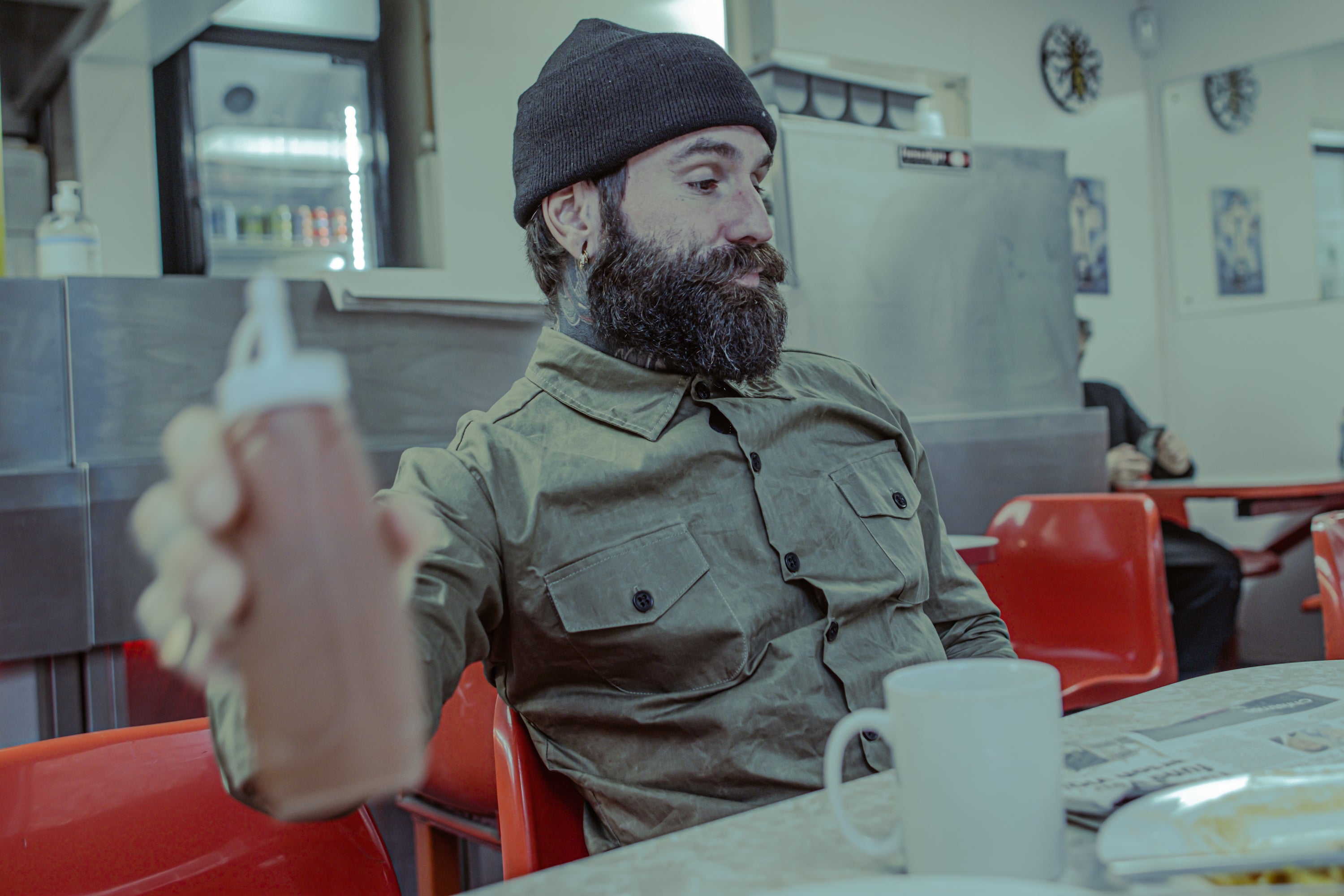 English Prison Patch Long Sleeve shirt - Light Olive herringbone