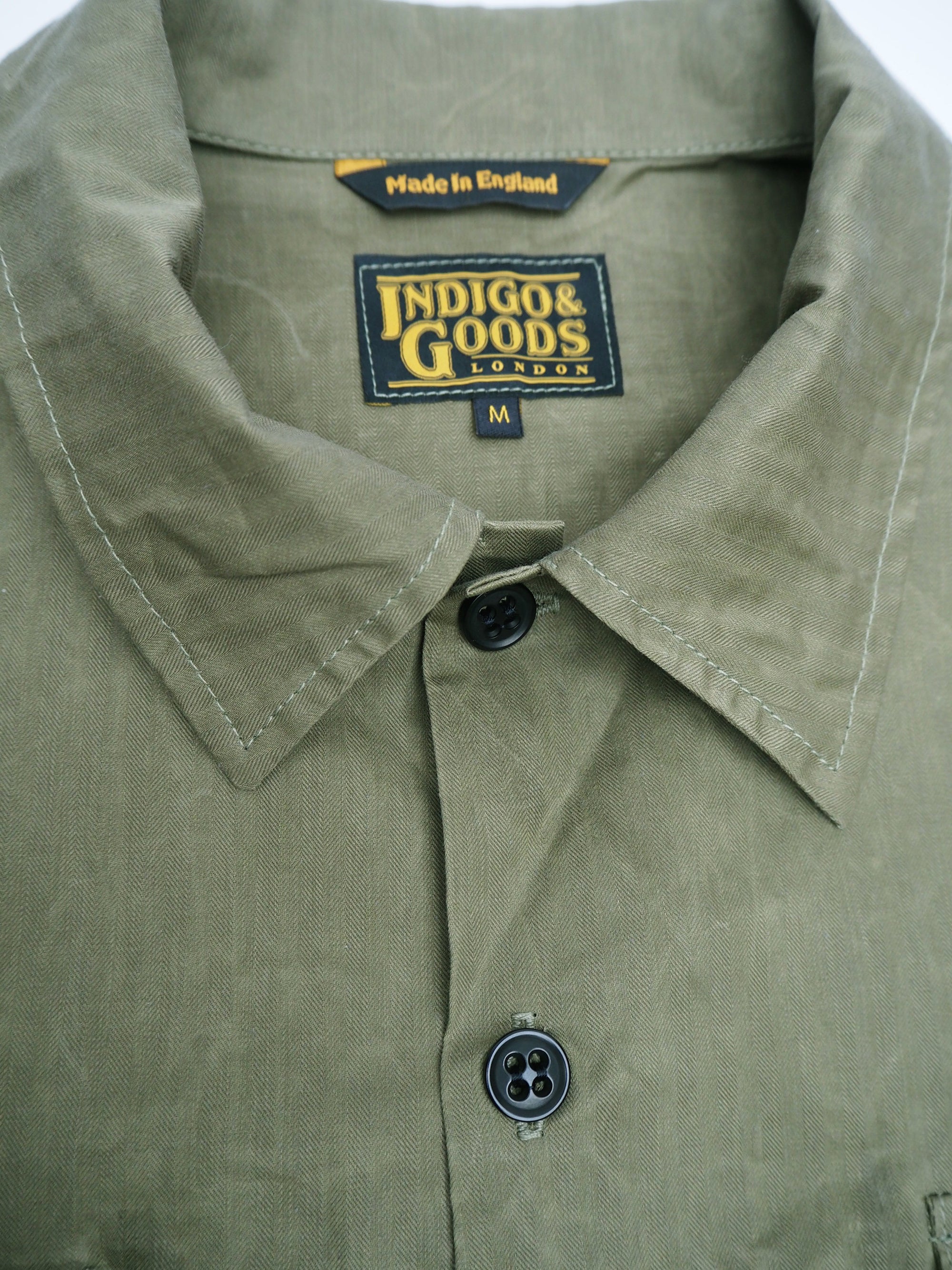 English Prison Patch Long Sleeve shirt - Light Olive herringbone