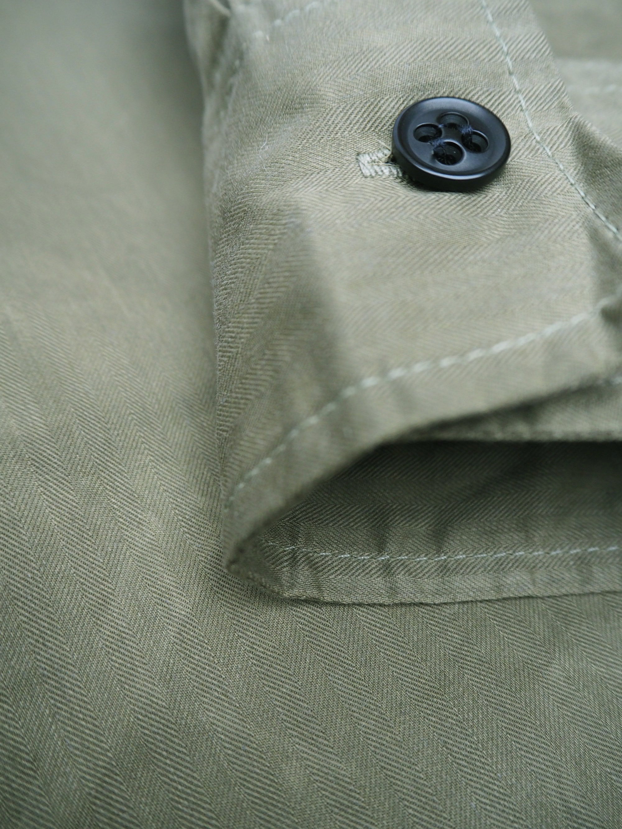 English Prison Patch Long Sleeve shirt - Light Olive herringbone